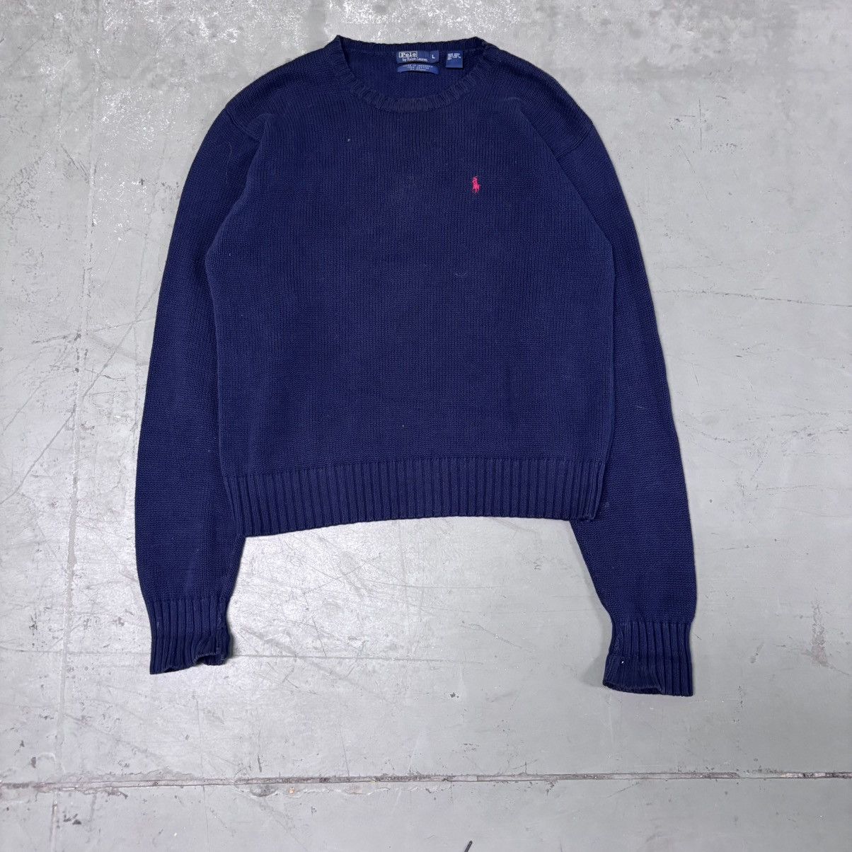 Polo Ralph Lauren × Vintage Vintage 90s Navy baggy crop fit Polo Ralph Lauren knit Size US L / EU 52-54 / 3 - 1 Thumbnail