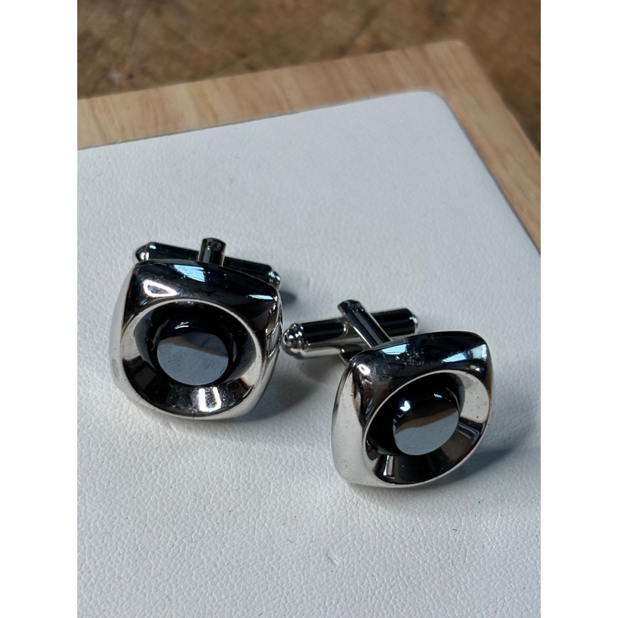 Other Silver & Black Round Cufflinks With Polished Finish & Swivel Size ONE SIZE - 11 Thumbnail