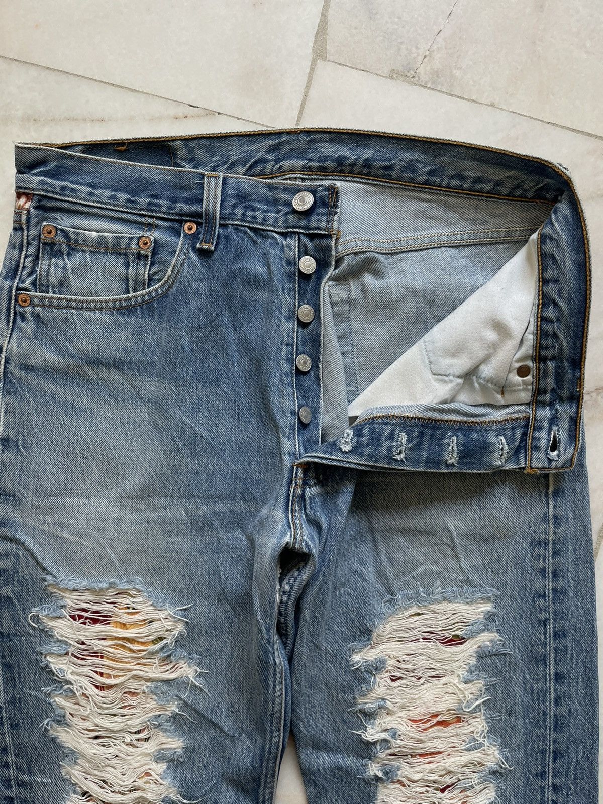Levi's Vintage Levis 501xx Custom “Batik” Design Jeans Size US 32 / EU 48 - 5 Thumbnail