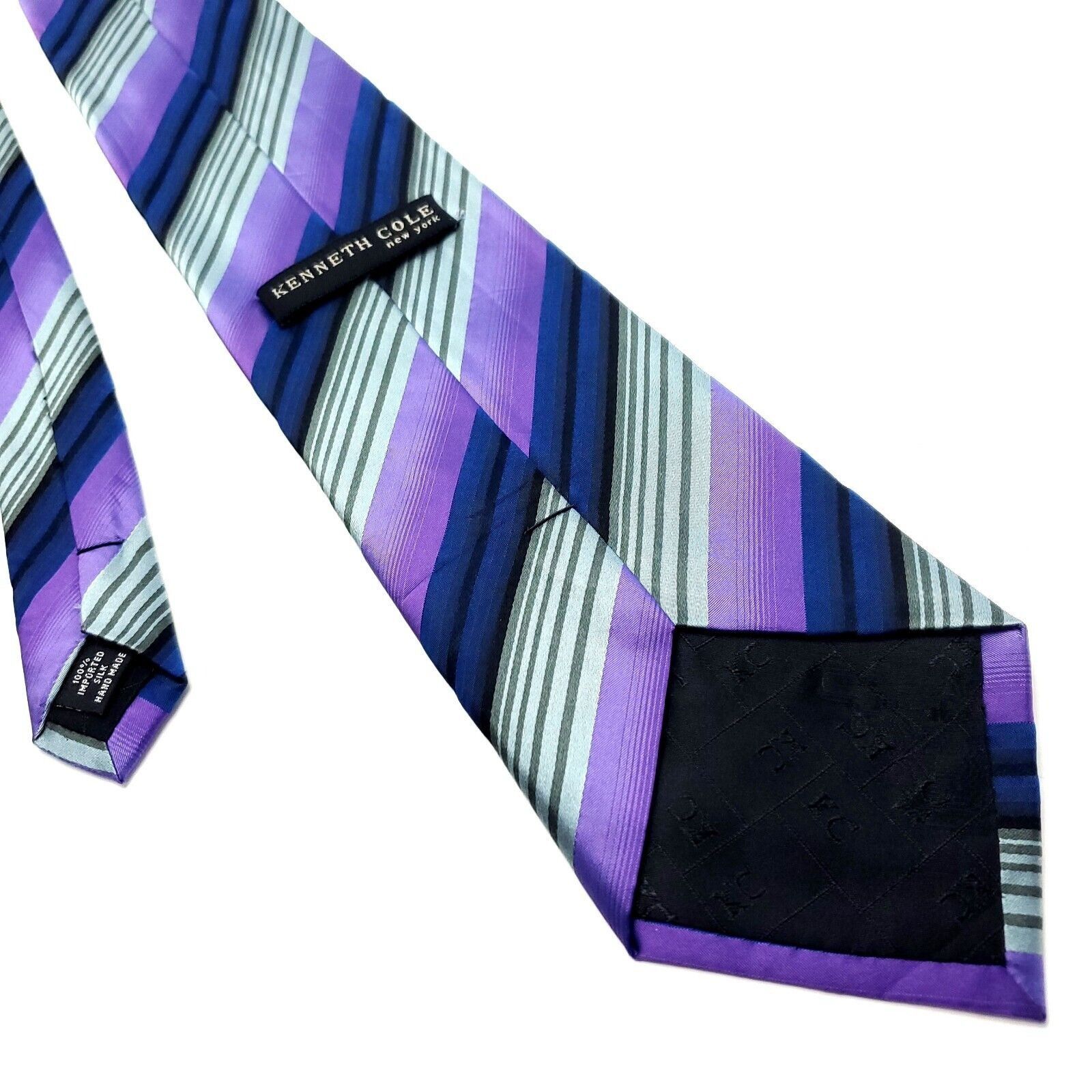 Kenneth Cole Kenneth Cole Purple Silk Tie Woven Striped Size ONE SIZE - 3 Thumbnail