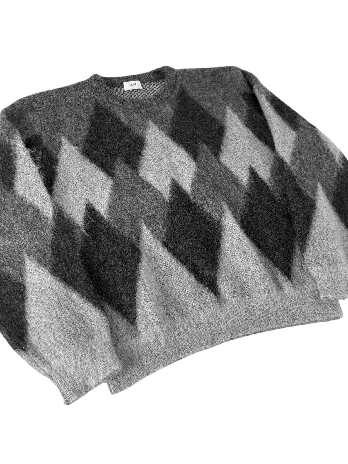 Celine × Hedi Slimane A/W 2019 Runway Argyle Mohair Sweater (AW19/FW19, Knit) Size US XL / EU 56 / 4 - 3 Thumbnail