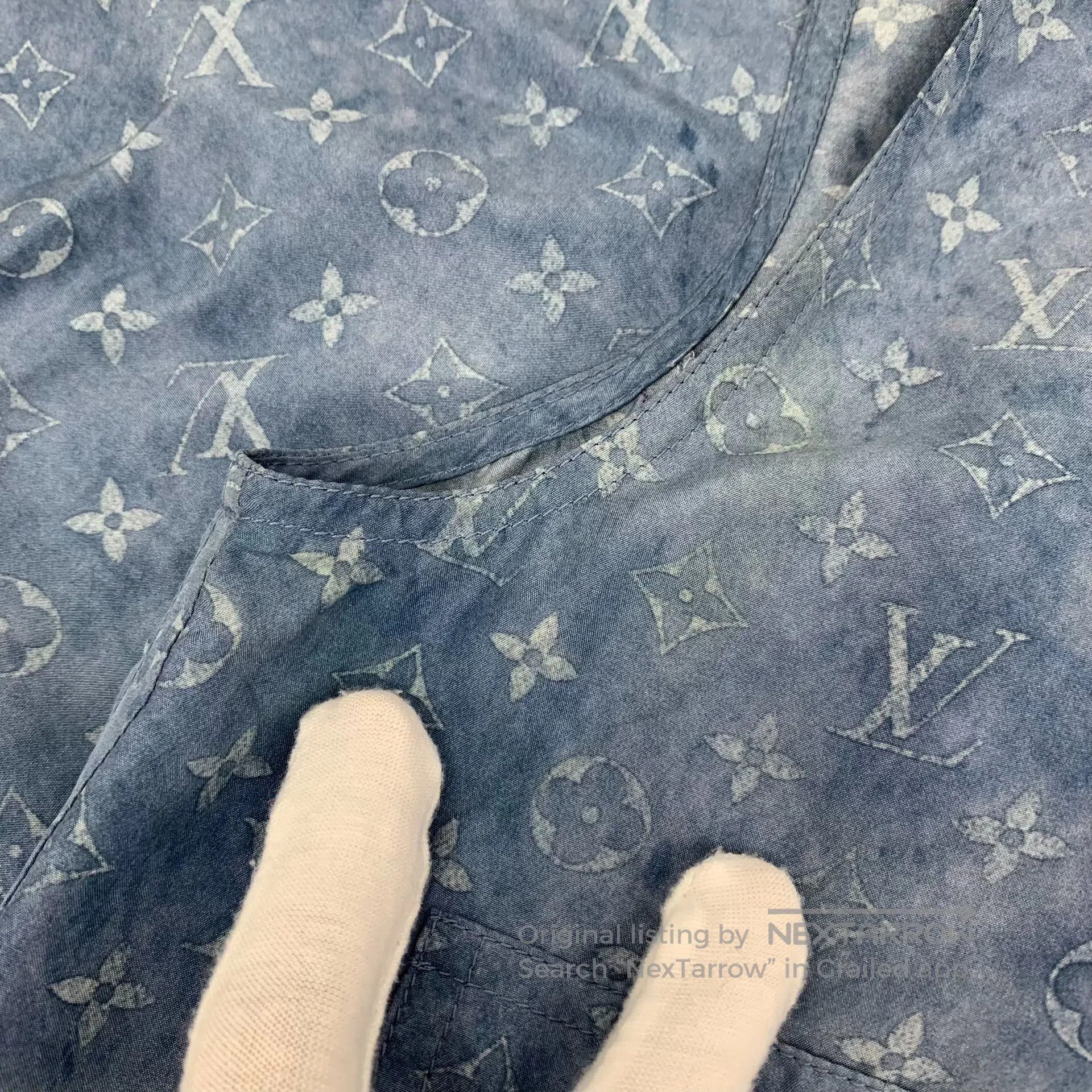 Louis Vuitton Louis Vuitton Blue Logo Monogram Printed Mulberry Silk Rou Size M / US 6-8 / IT 42-44 - 7 Thumbnail