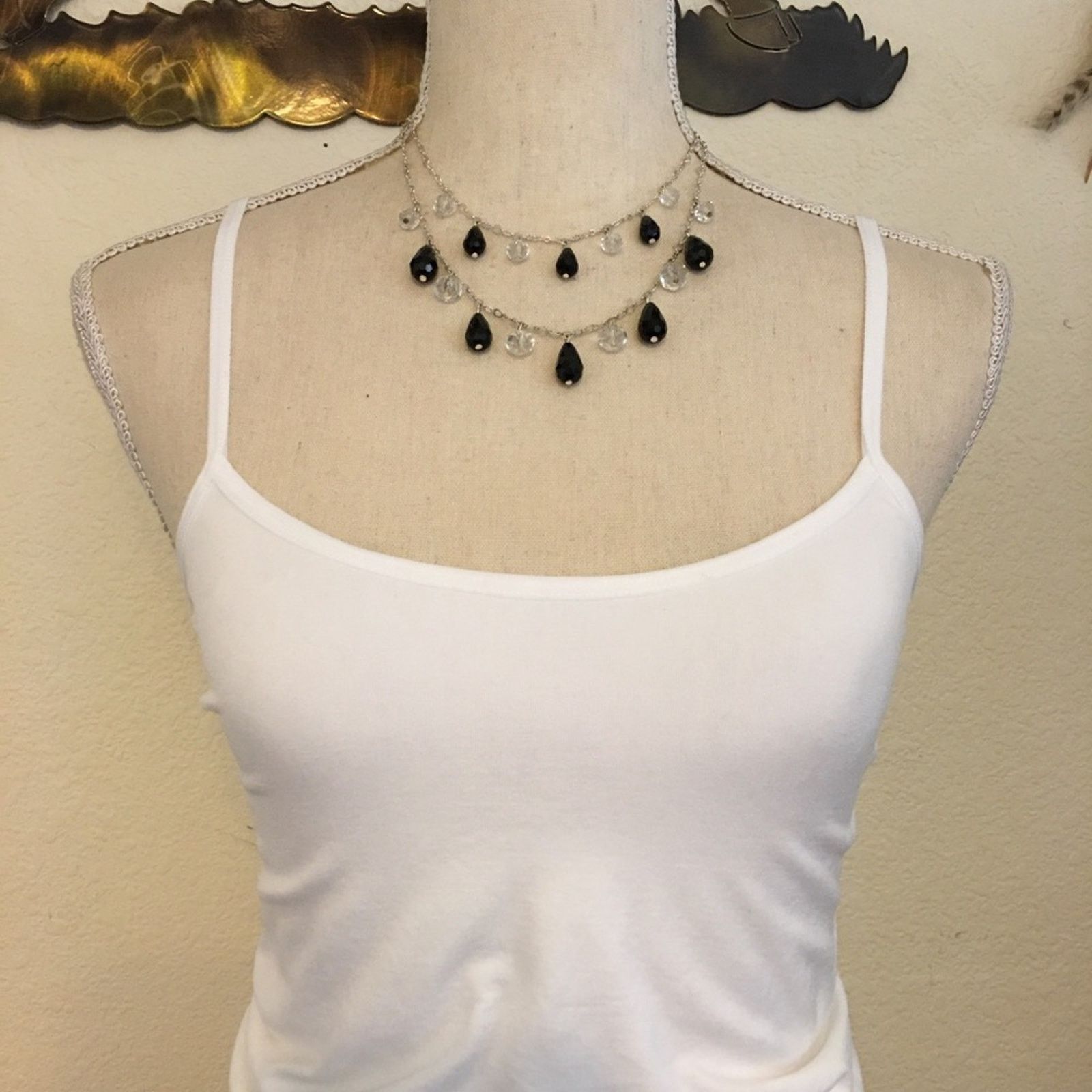 Jewelry Black and clear double strand chandelier necklace Size ONE SIZE - 3 Thumbnail