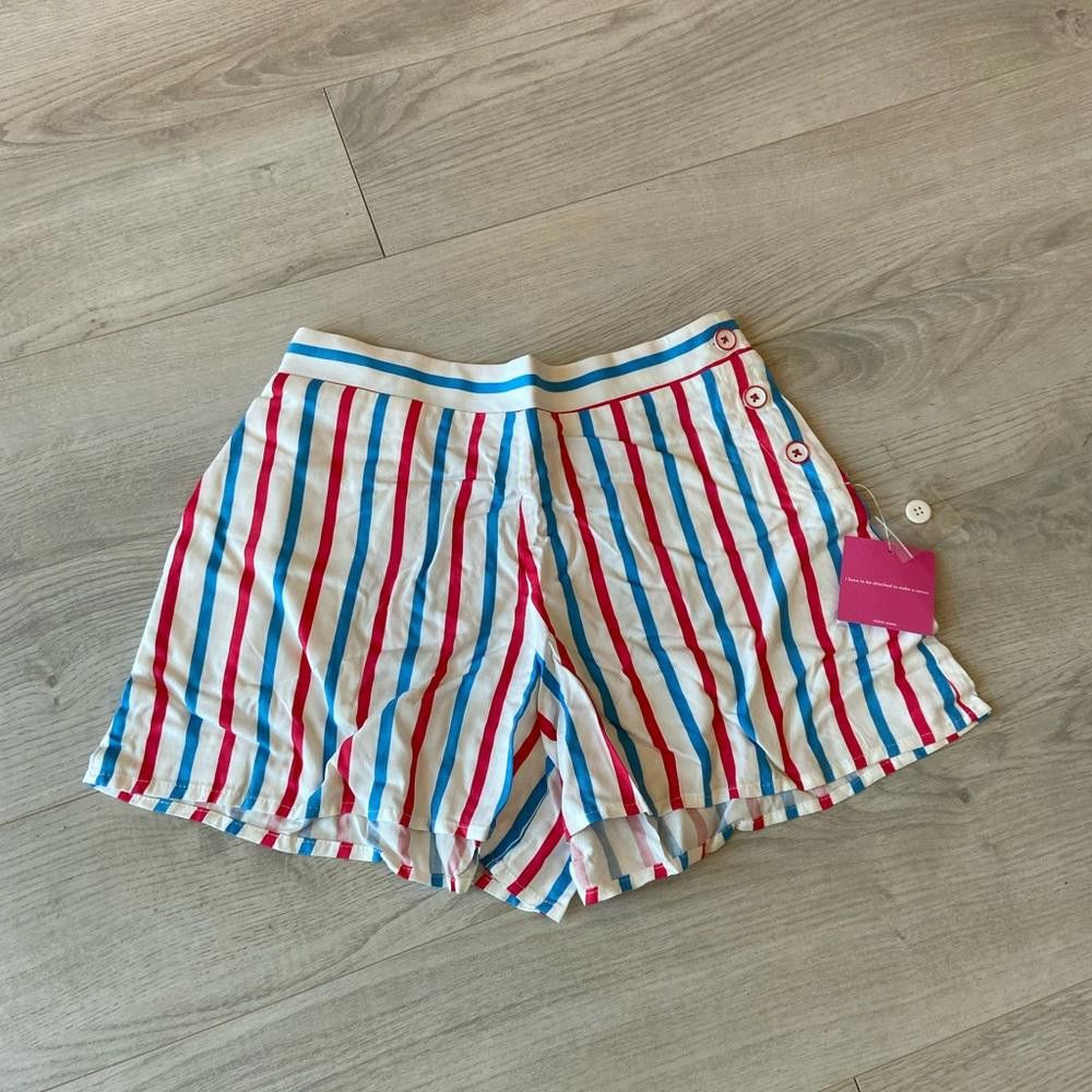 Designer Modcloth Yellow Blue and Red Striped Retro High Rise Shorts Size 32" / US 10 / IT 46 - 6 Thumbnail