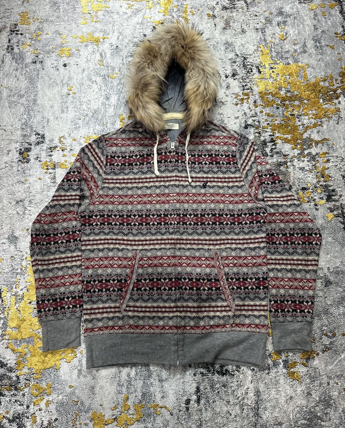 JAPANESE FUR ZIP HOODIE NAVAJO IFSIXWASNINE KAPITAL STYLE