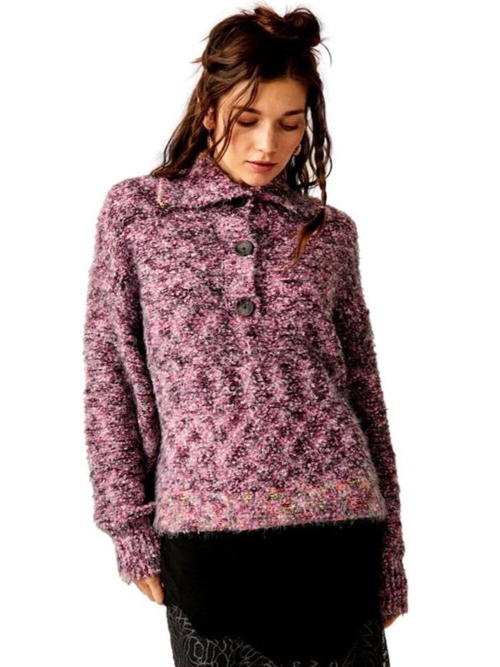 Free People Stellar Pink Fuzzy Pullover Size L