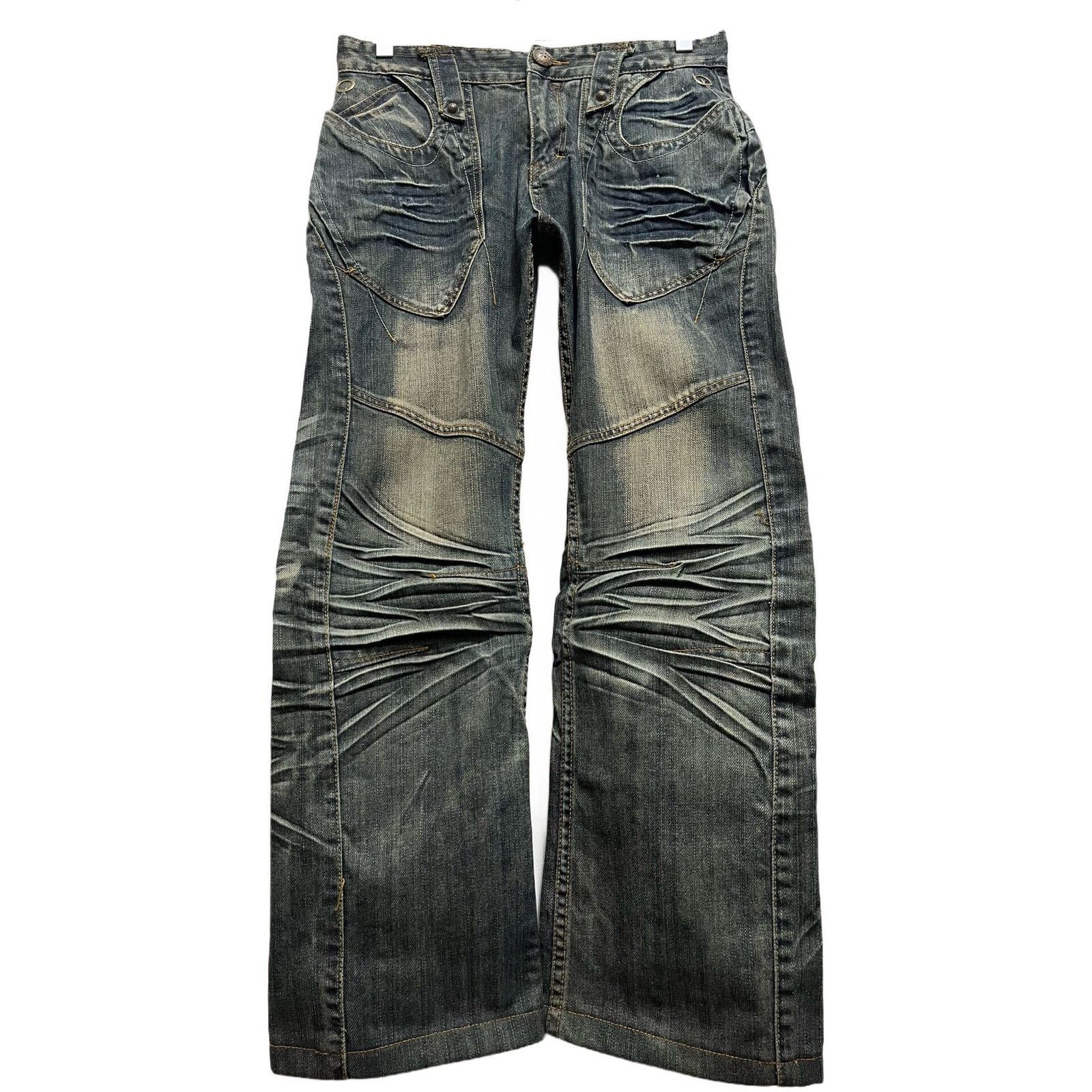 Vintage Japanese Brand Faded Wash Whiskered Denim Jeans Gray