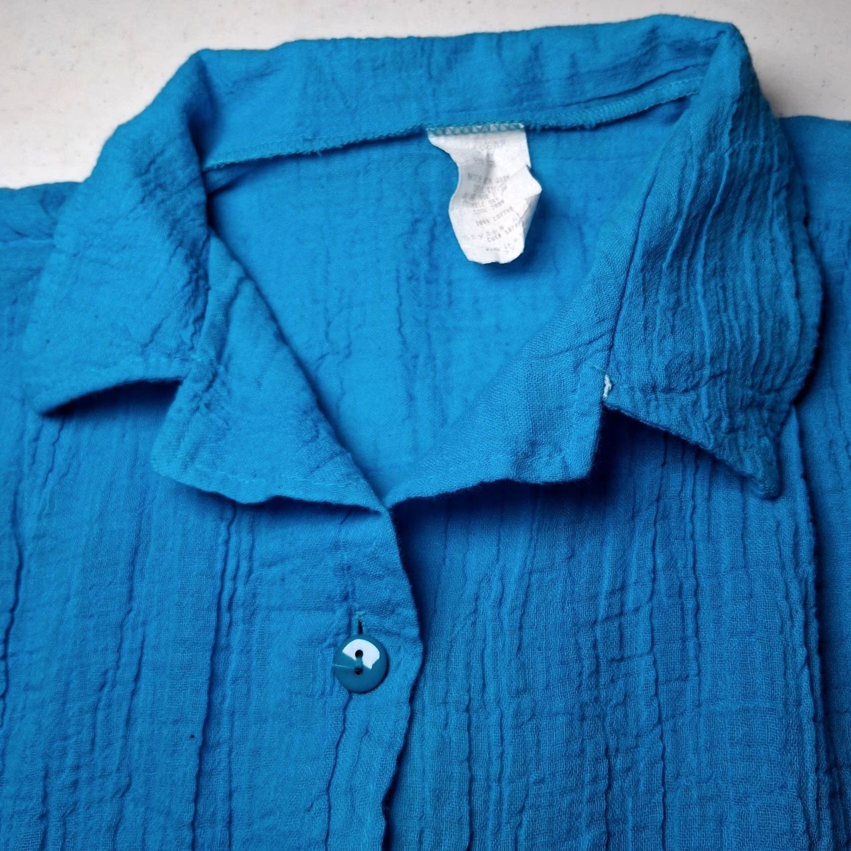 Vintage VINTAGE Loom Wear Shirt 3X Plus Size Turquoise Guaze Cotton Button Up Short Slv Women Blouse USA Made Size XXL / US 16-18 / IT 52-54 - 7 Thumbnail