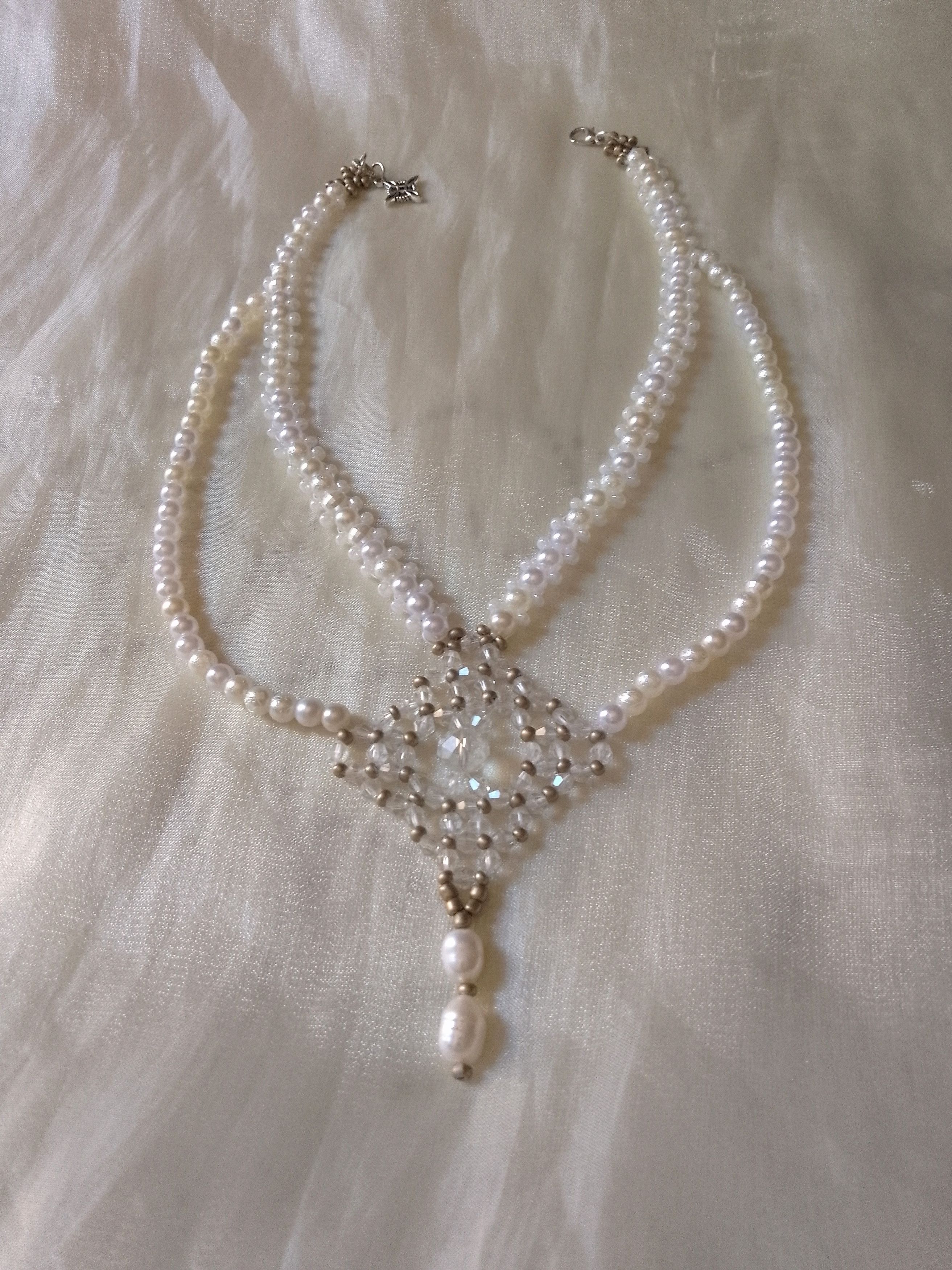 Handmade Necklace Vintage style with dangling freshwater pearls Size ONE SIZE - 10 Thumbnail