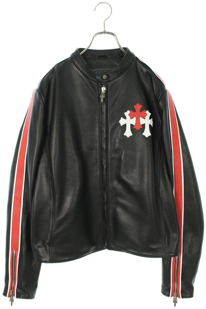 image of Chrome Hearts Single Riders Leather Jacket in Red, Men's (Size Small)