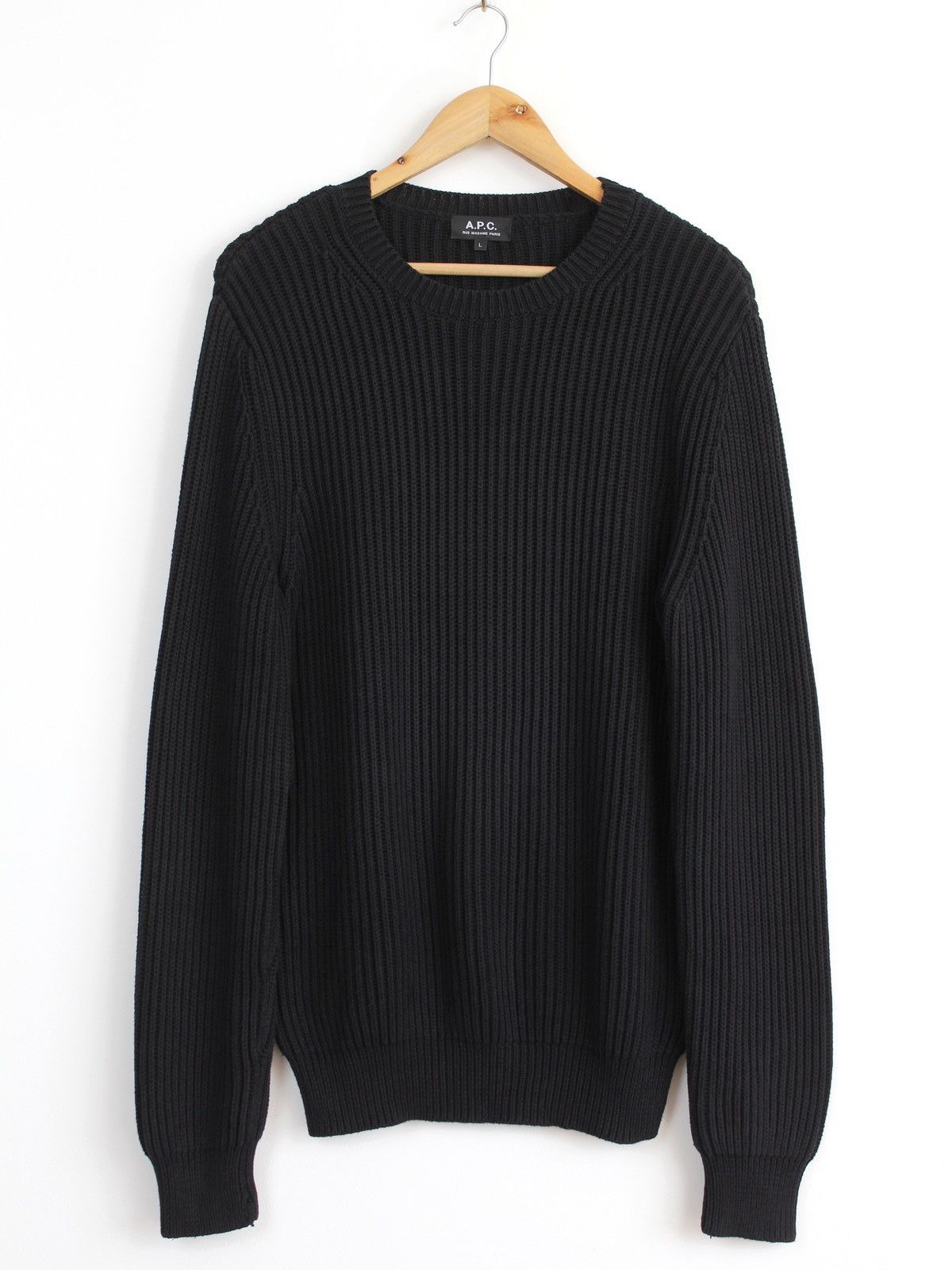 A.P.C. APC Black Ribbed Knit Silk Cotton Sweater Size US L / EU 52-54 / 3 - 1 Thumbnail