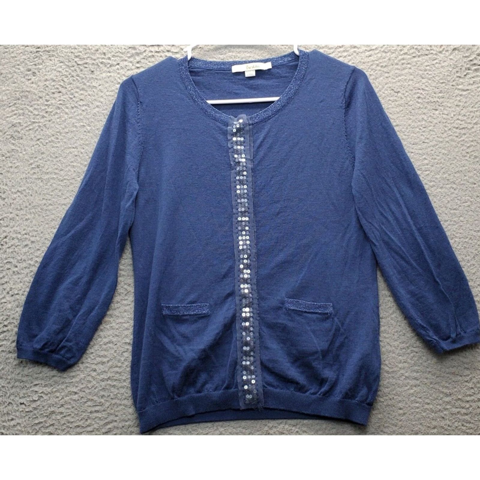 Boden Boden Cardigan Sweater Women's Size 6 Blue Sequin Ribbed Hem & Cuff Front Button Front Size M / US 6-8 / IT 42-44 - 2 Thumbnail