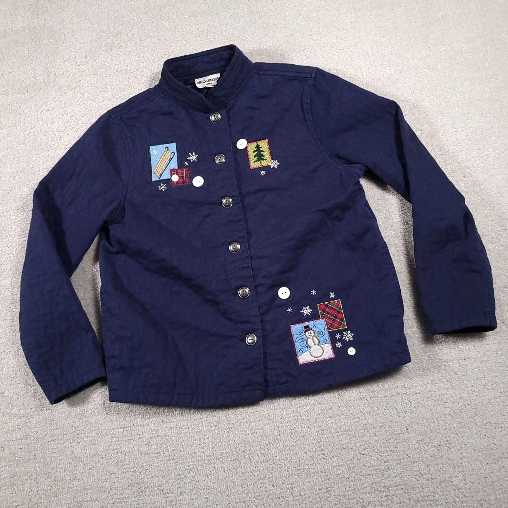 Vintage Breckenridge Shirt Button Up Quilted Women's PM Petites Blue Embroidered Winter Size M / US 6-8 / IT 42-44 - 2 Thumbnail