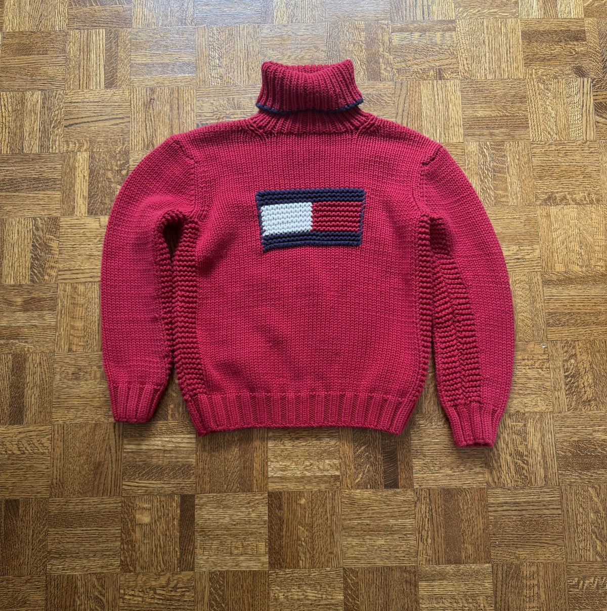 Vintage Tommy Hilfiger Jeans Handknit Turtleneck Sweater Size M / US 6-8 / IT 42-44 - 1 Thumbnail