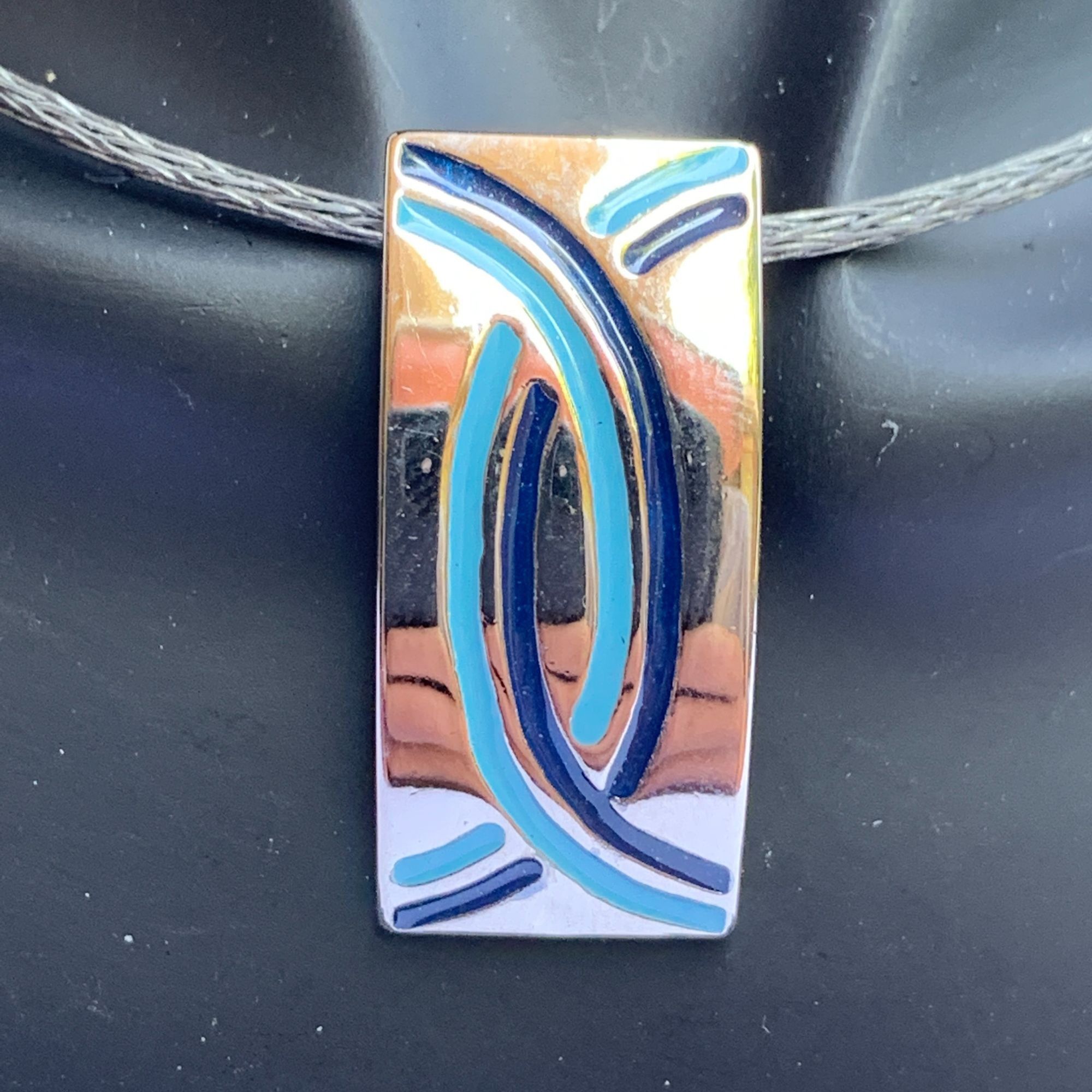 Designer Silver-Tone Abstract Pendant With Blue Enamel Design Size ONE SIZE - 4 Thumbnail