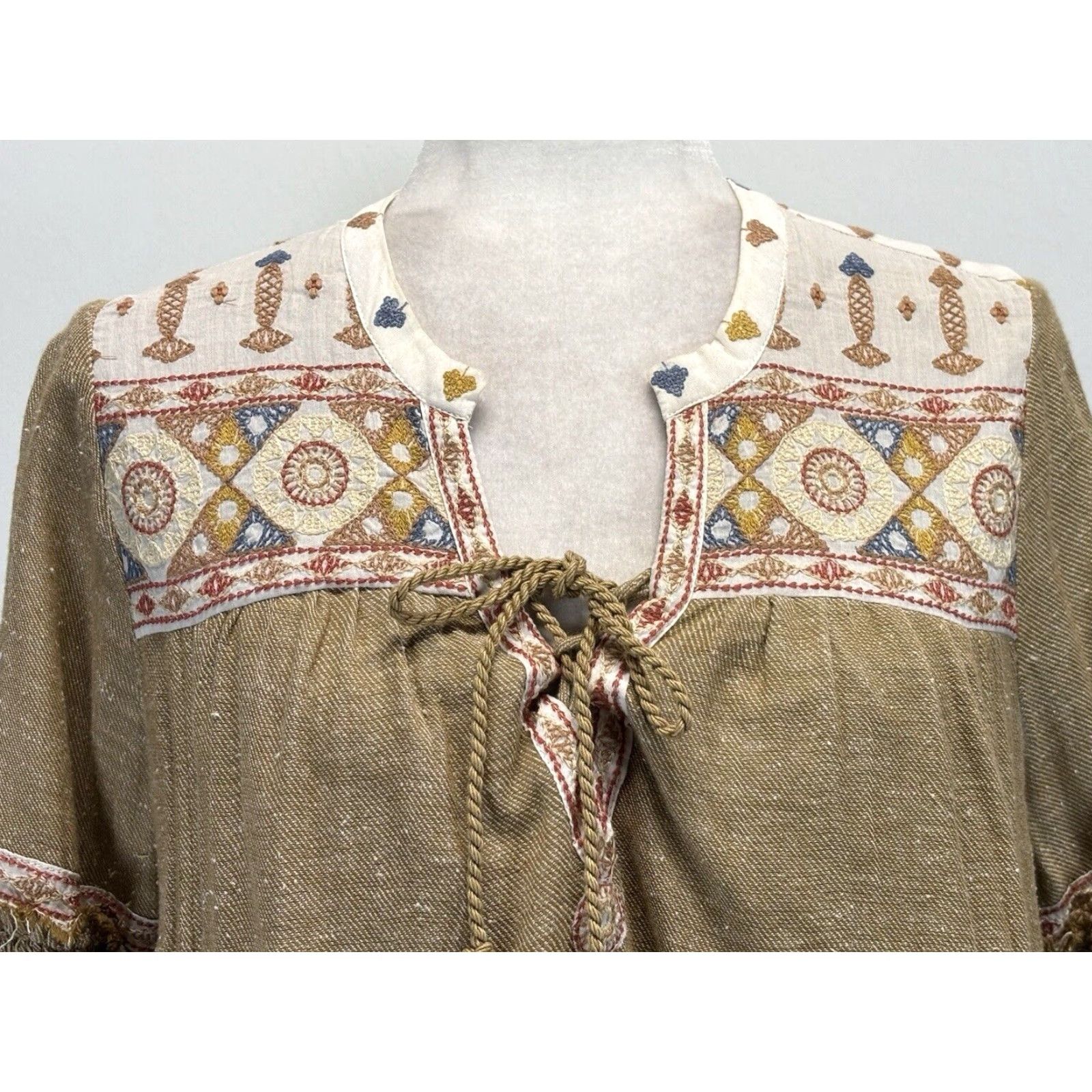 Free People Free People Dress Womens M Tan Boho Embroidered Shift Long Sleeve Size M / US 6-8 / IT 42-44 - 5 Thumbnail