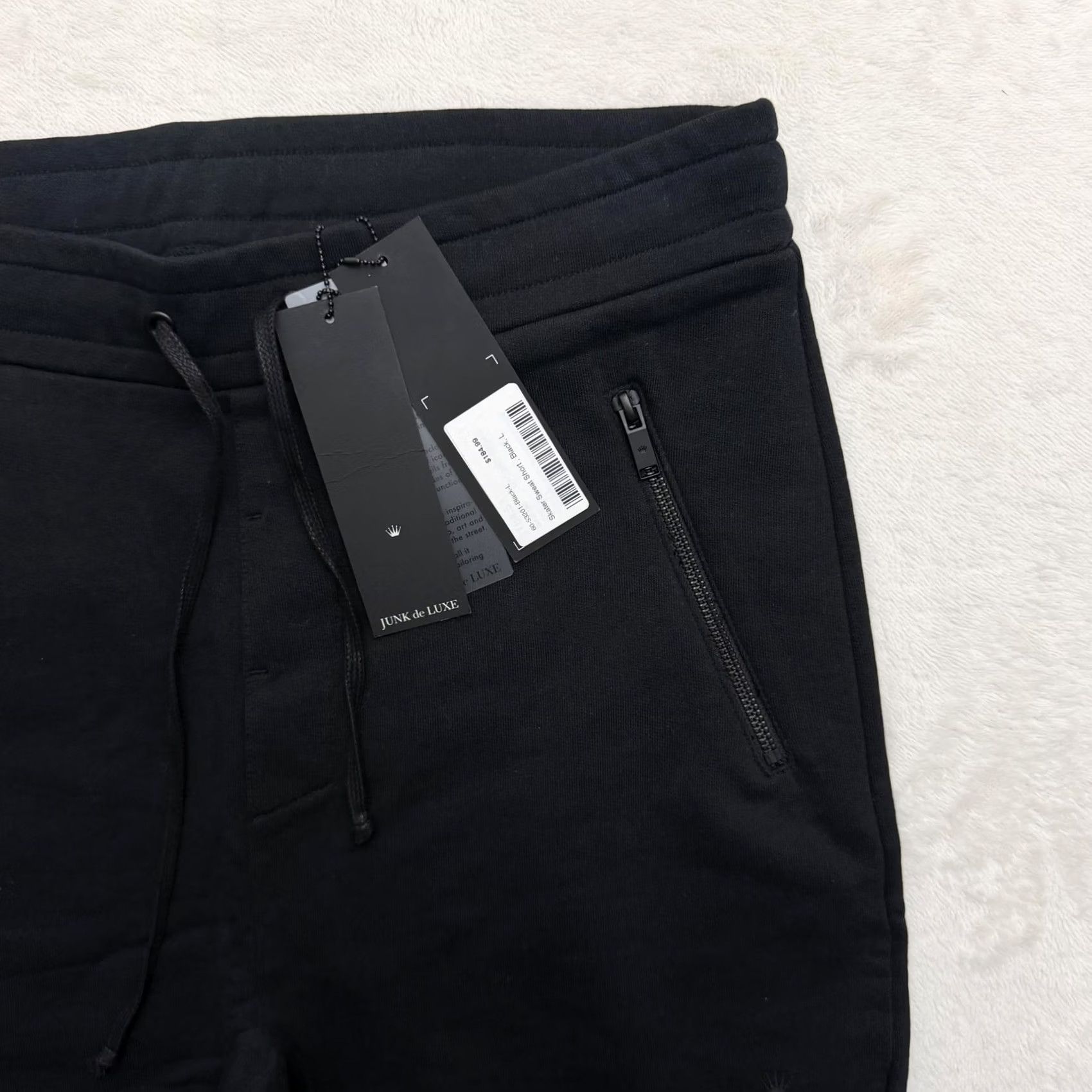 Vintage JUNK de LUXE Sweat Shorts Mens Large 32 Black Fleece Pockets Drawstring Elastic Waist Sweat Size US 33 - 2 Thumbnail