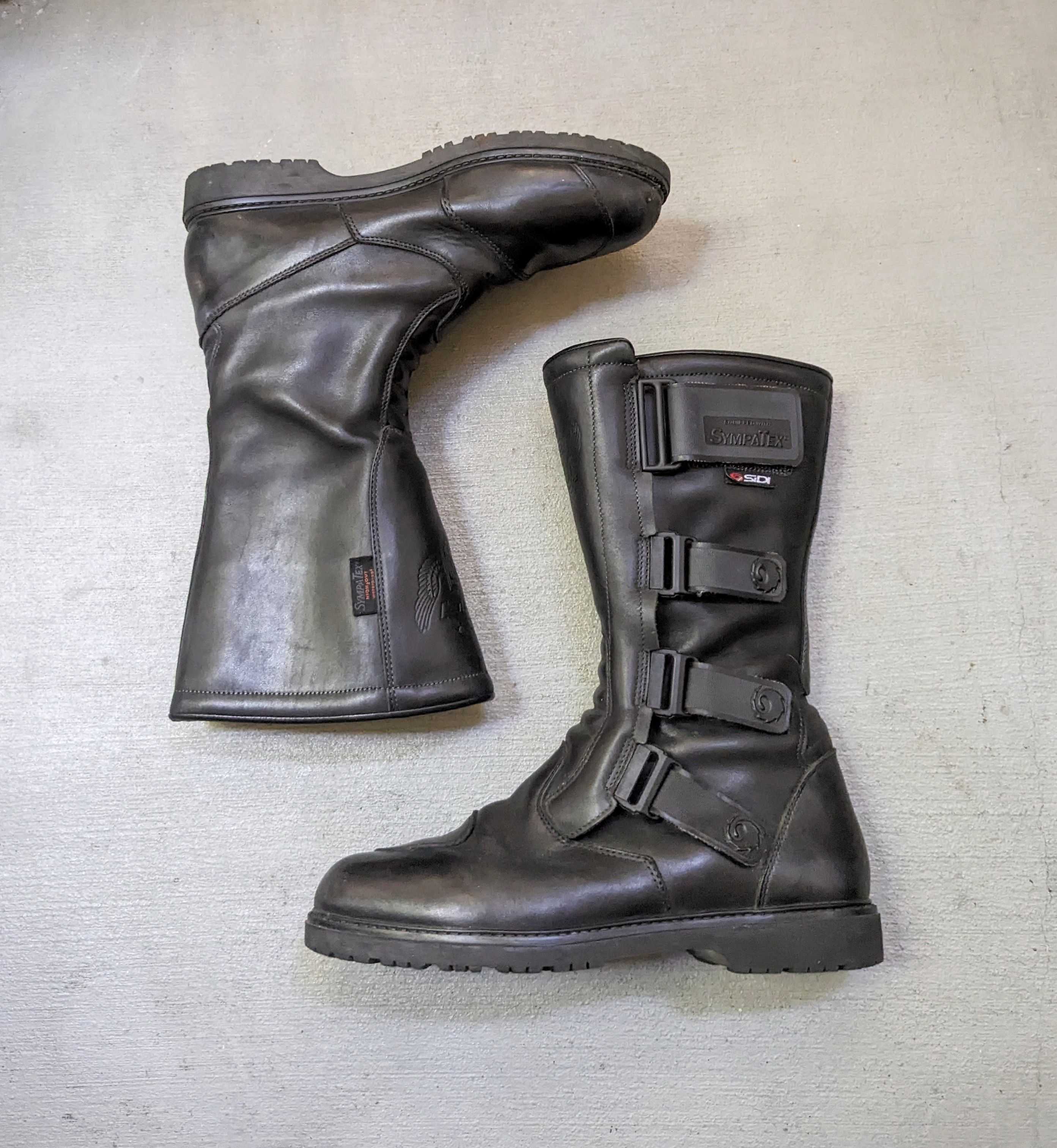 Vintage Moto Boots Black 12.5 Leather Biker Moto Rubber Italy Size US 12.5 / EU 45-46 - 1 Thumbnail