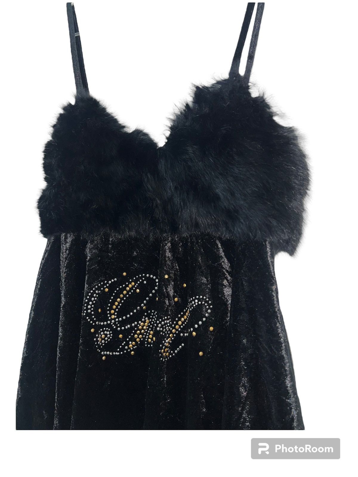 Japanese Brand Vintage camisole with fur and rhinestone 🖤 Size ONE SIZE - 3 Thumbnail