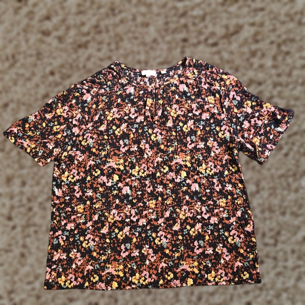 FatFace Fat Face Top Blouse Shirt Womens 14 Black Brown Floral Short Sleeve Classic Casual Size XL / US 12-14 / IT 48-50 - 1 Thumbnail