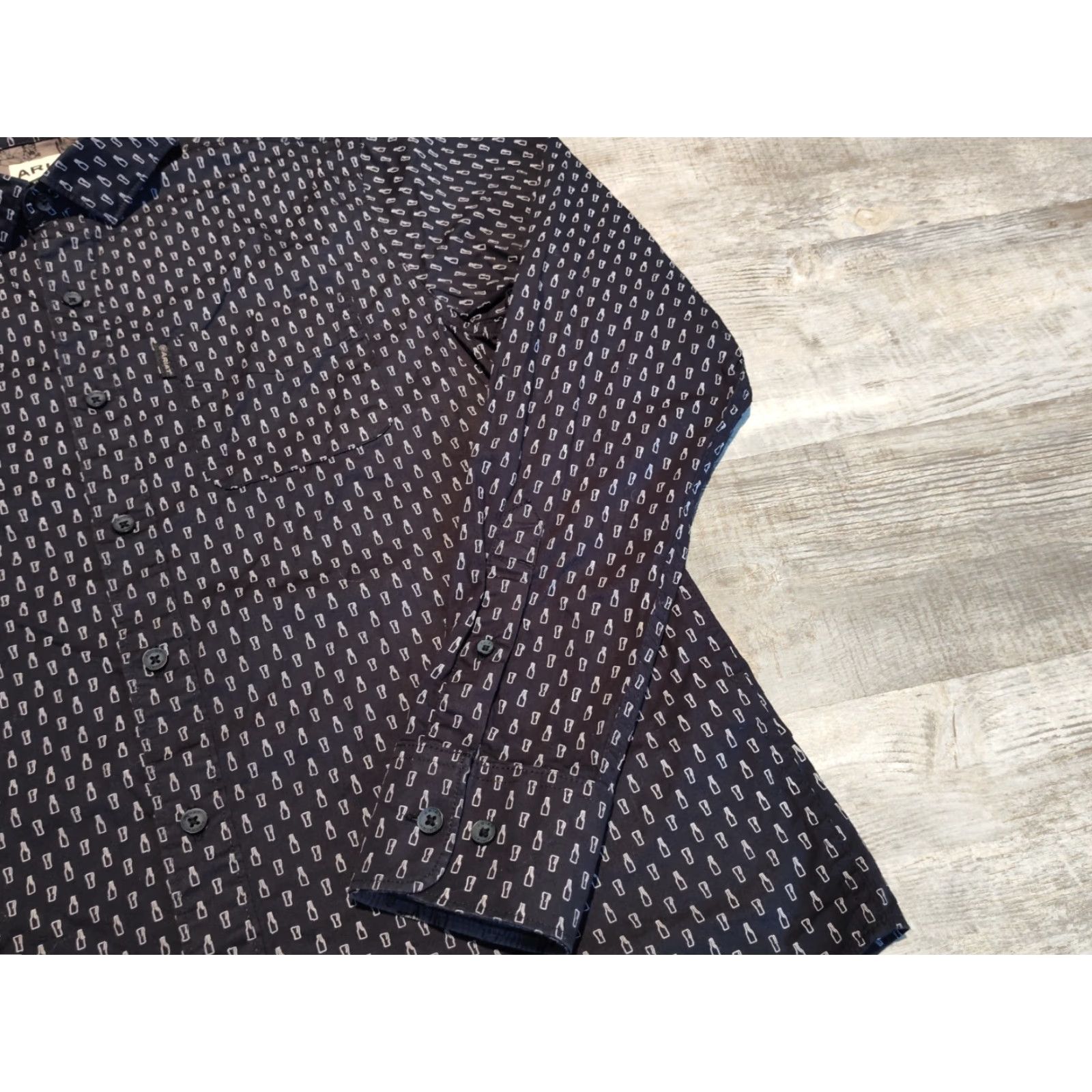 Ariat Ariat Men's Long Sleeve Shirt Casual / Party / Formal Beer Drinks All Over Print M Black Size US M / EU 48-50 / 2 - 3 Thumbnail