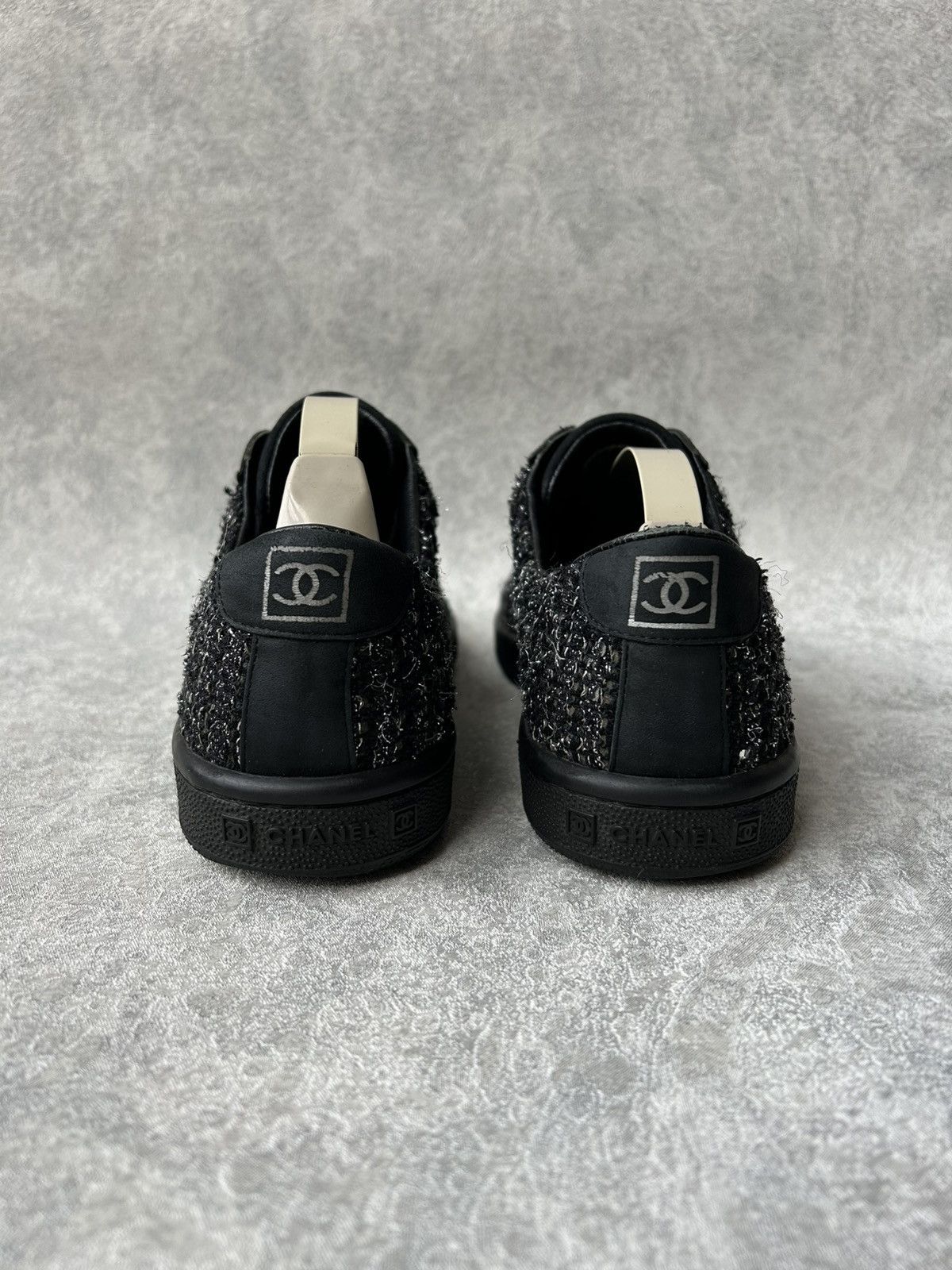 Chanel Chanel Coco Mark Black Tweed Sneakers Size US 8 / IT 38 - 8 Thumbnail