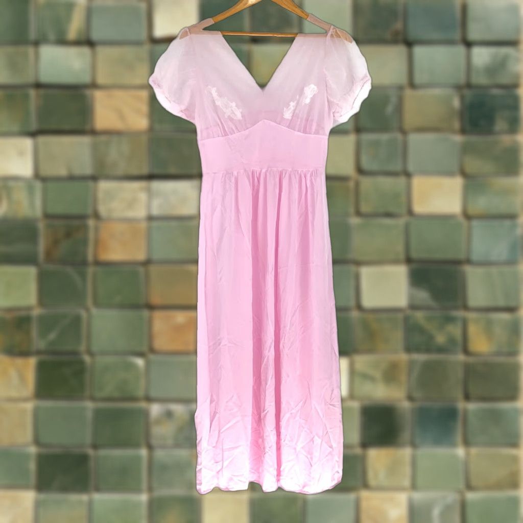 Vintage VINTAGE Purple Lace Nylon Sheer Slip Nightgown Chest 29" Nightgown Eveningwear 1960s Womens Size ONE SIZE - 1 Thumbnail