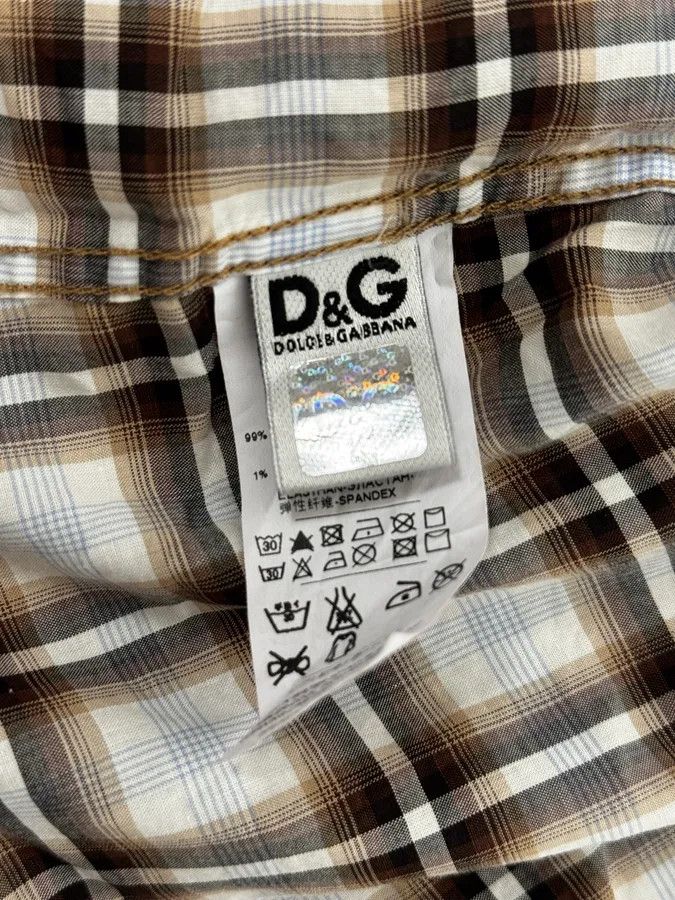 Dolce & Gabbana 2000s Dolce & Gabbana Cargo Hybrid Checkered Brown & White Shirt Size US M / EU 48-50 / 2 - 12 Thumbnail