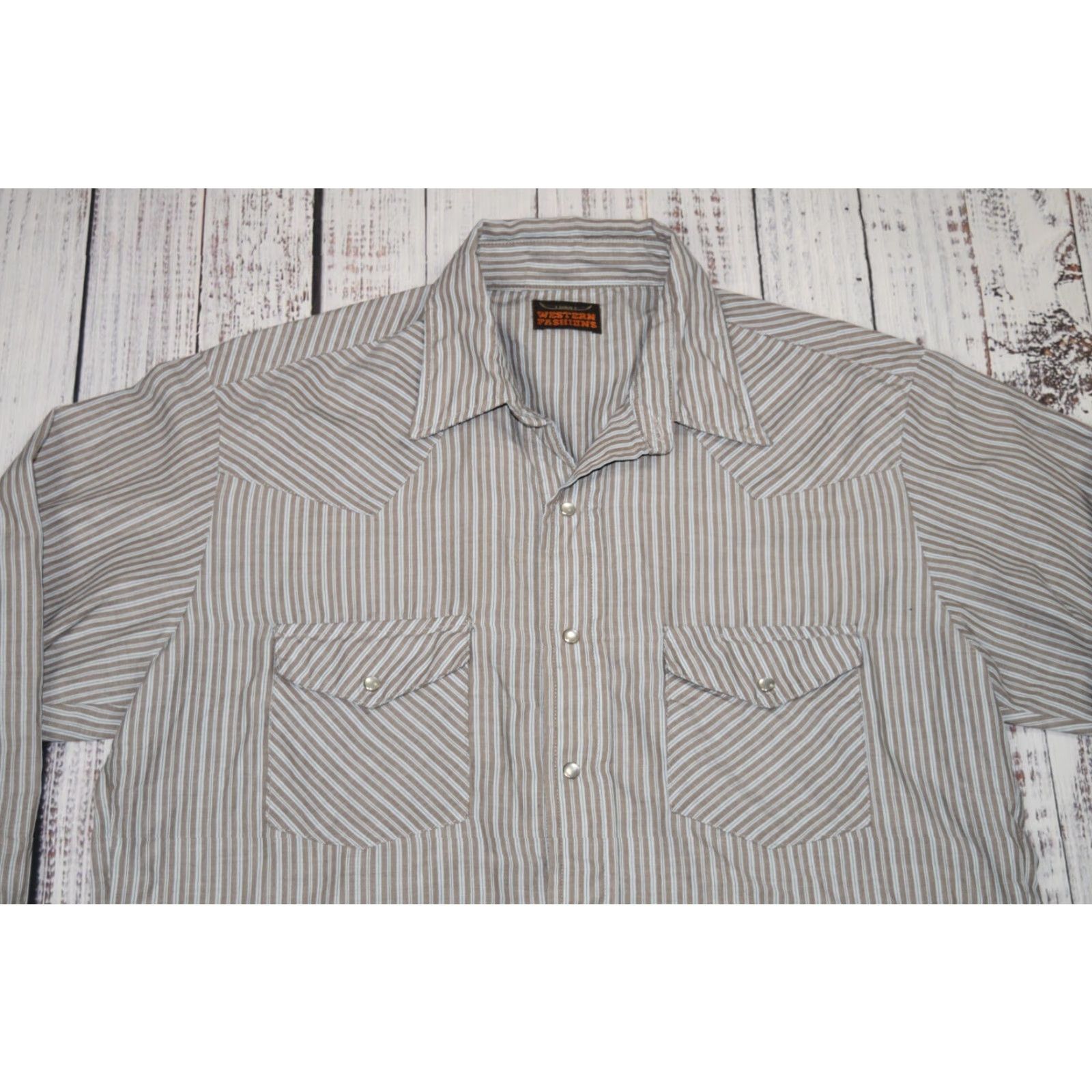 Wrangler VINTAGE Wrangler Western Shirt XL Brown Striped Cotton Blend Long Sleeve Snap Button-Up Cowboy Cut Men’s Regular Collar Western Theme Size US XL / EU 56 / 4 - 2 Thumbnail