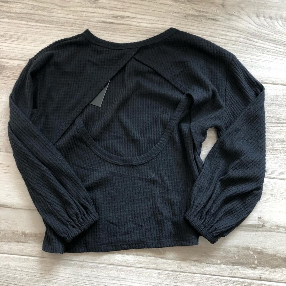 Other Lulu Black Waffle Knit Long Sleeve Top Size XS / US 0-2 / IT 36-38 - 4 Thumbnail