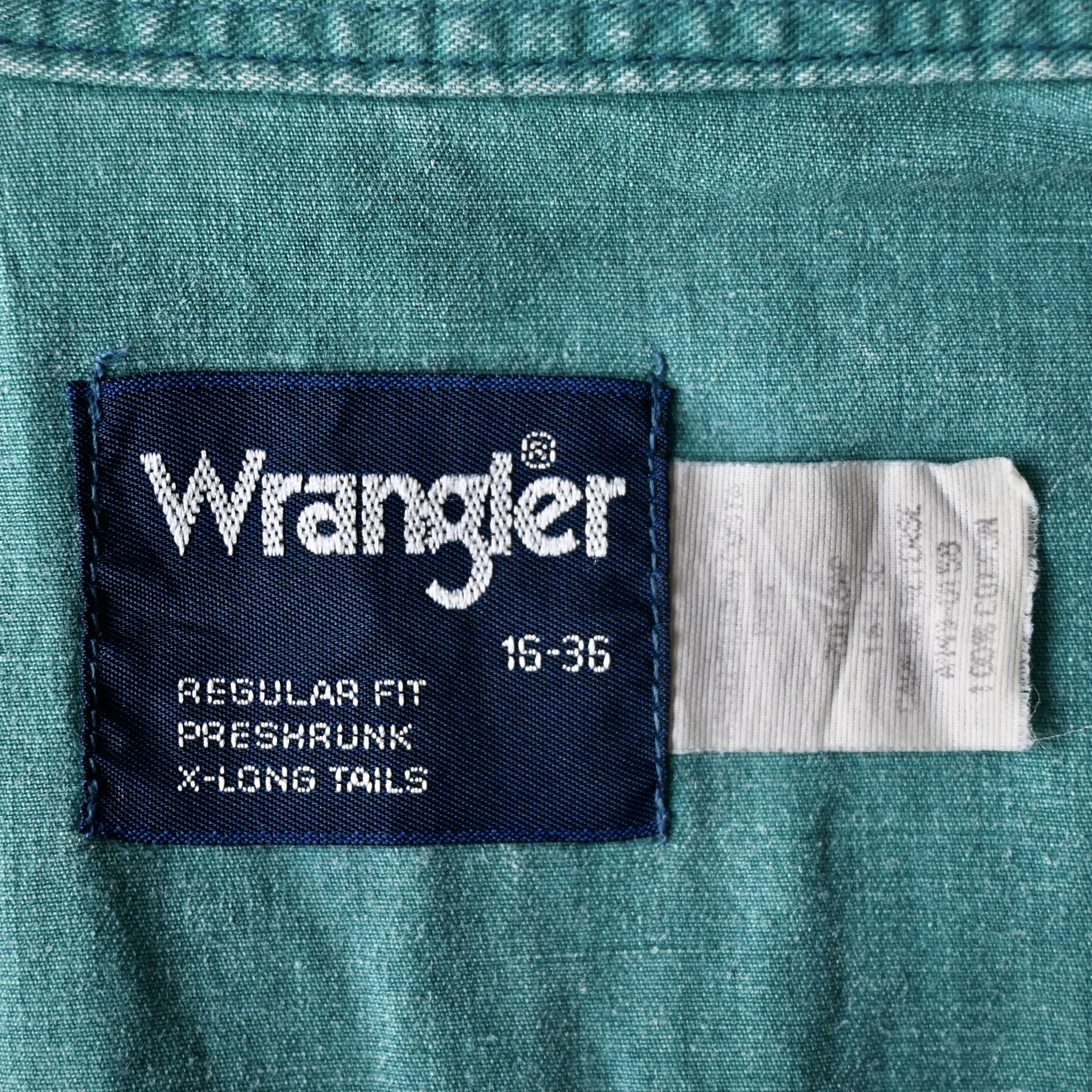 Vintage VTG 90s Wrangler brushpopper shirt solid emerald 16 - 35 Size US L / EU 52-54 / 3 - 11 Thumbnail