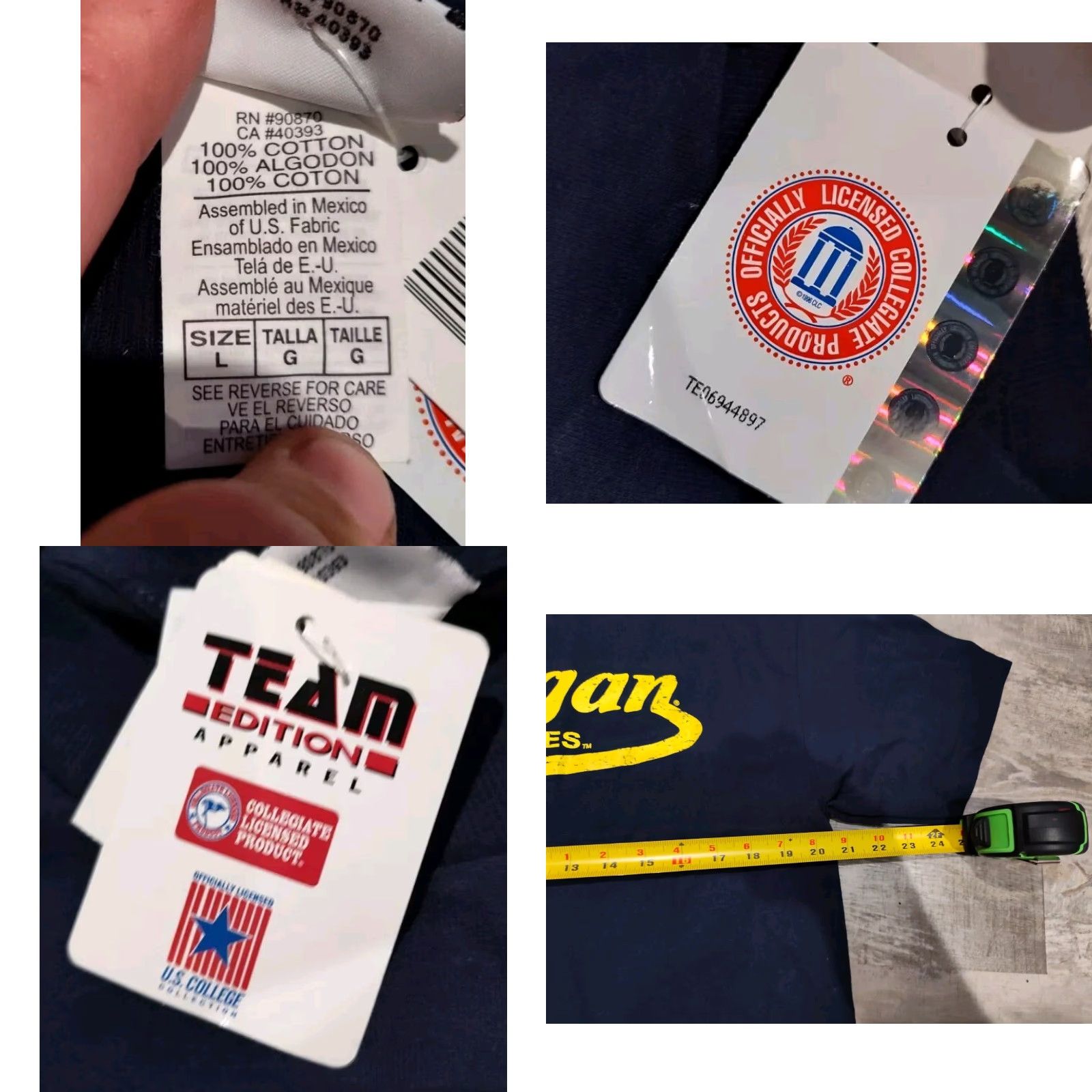 NCAA VINTAGE Foot Locker Michigan Wolverines T-Shirt Unisex Adults L Blue Crew Neck Short Sleeve Smiley NCAA Tee Shirt 90s Theme Mens Womens Size US L / EU 52-54 / 3 - 8 Thumbnail