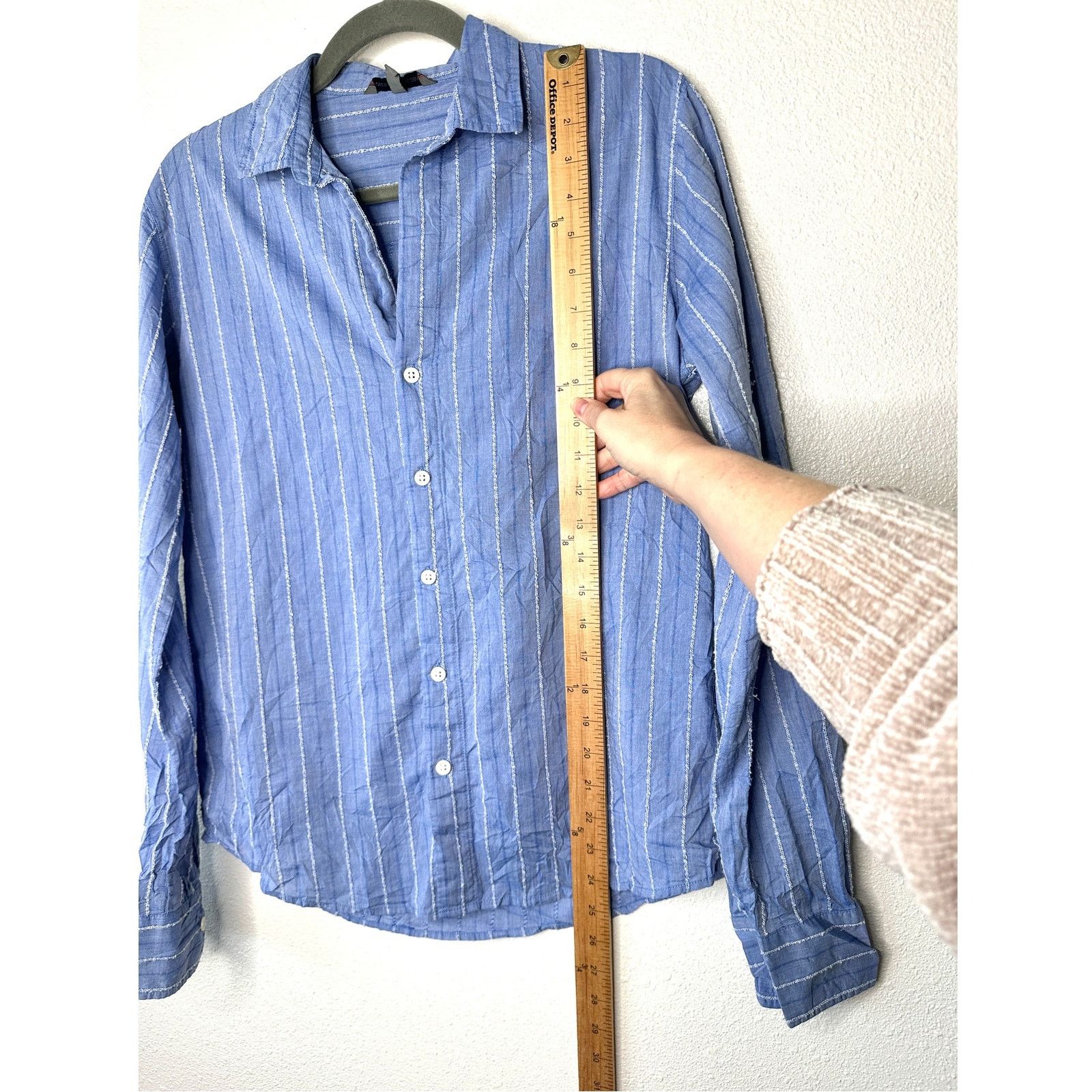 Other American Colors Blue White Fuzzy Stitch Stripe Button Shirt Size M / US 6-8 / IT 42-44 - 12 Thumbnail