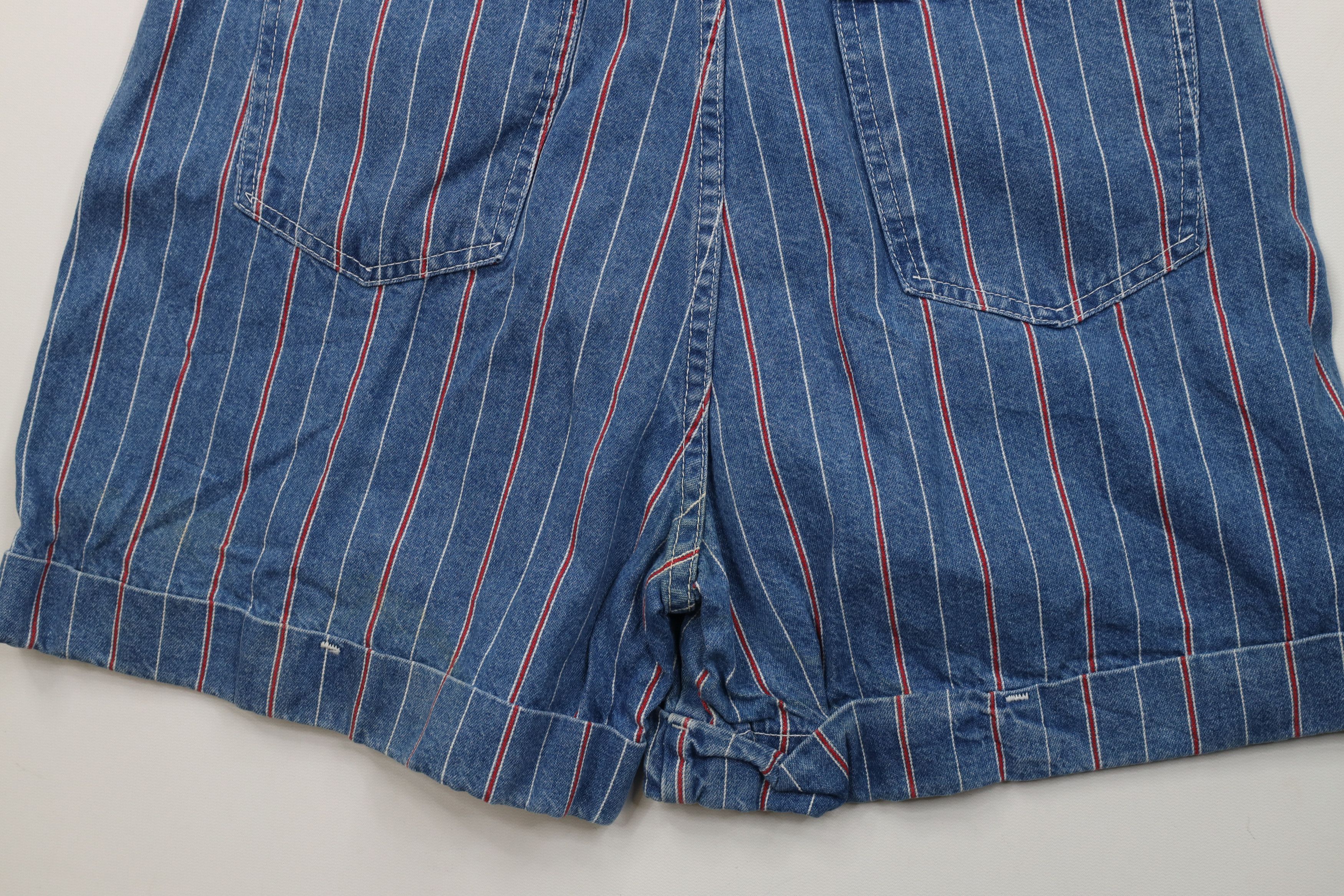 Vintage Vintage 90s Streetwear Cuffed Striped Denim Jean Shorts Size 34" / US 12 / IT 48 - 12 Thumbnail