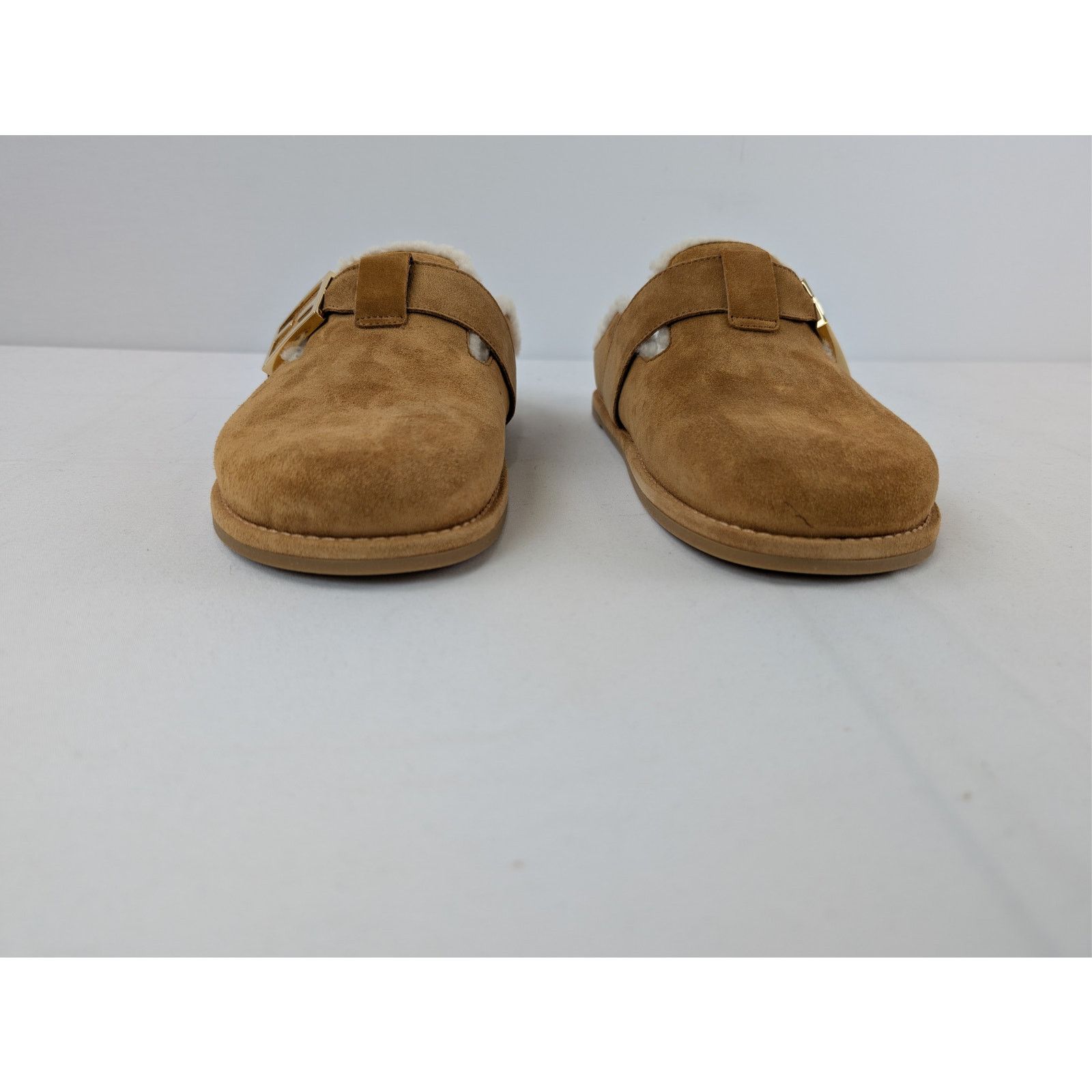 Fendi o1rshd1 Leather Feel Suede Shearling Slippers Caramel Brown Size US 8 / IT 38 - 10 Thumbnail