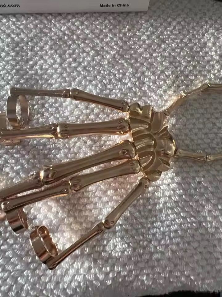 Jewelry Skeleton Hand Bracelet Ring -Goth Punk Streetwear Hand Chain Size ONE SIZE - 3 Thumbnail