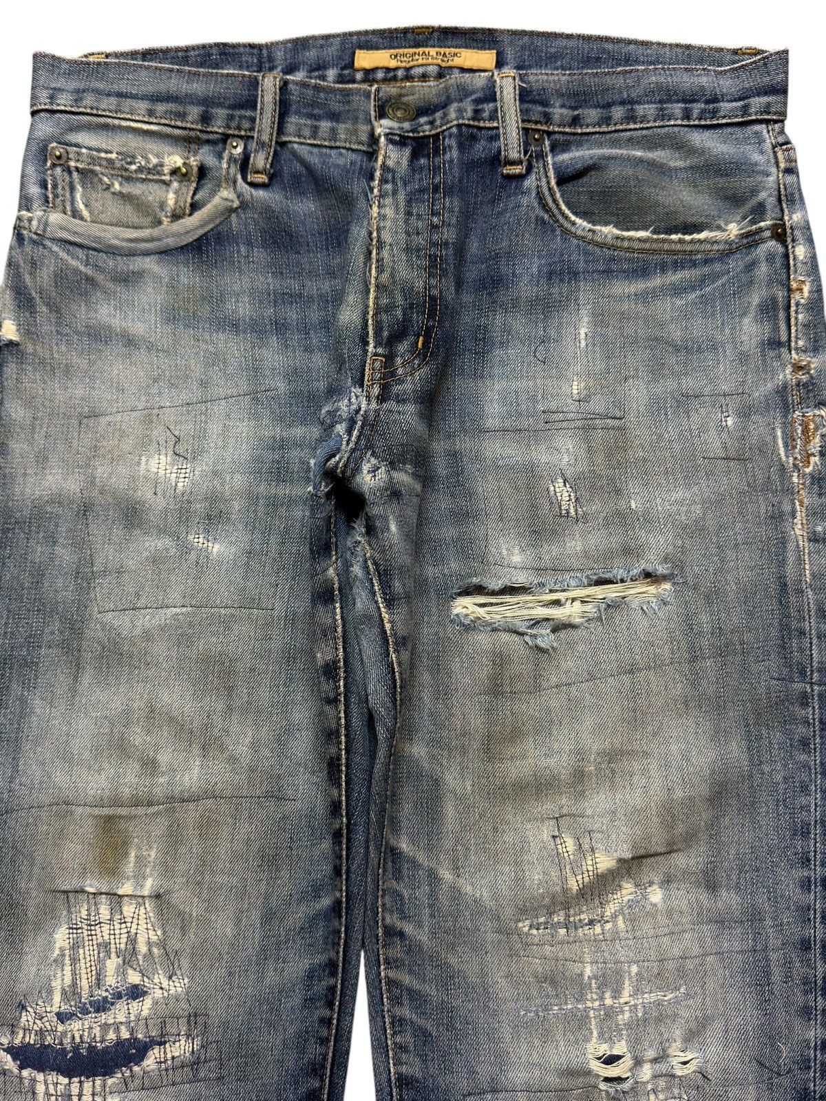 Uniqlo Vintage Y2K Uniqlo Faded Wash Distressed Straight Leg Jeans Size US 32 / EU 48 - 3 Thumbnail