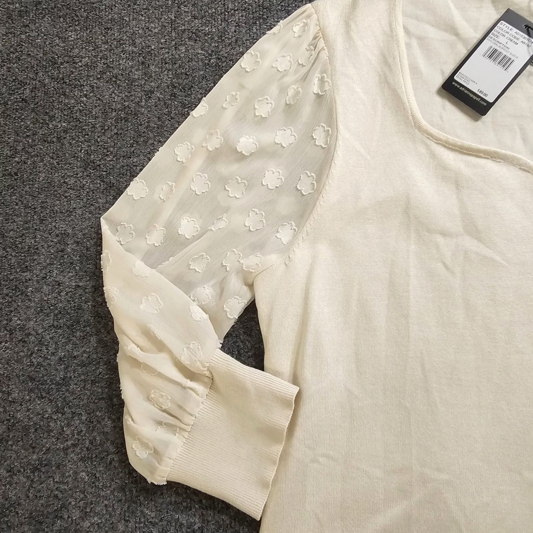 Adrianna Papell Adrianna Papell Sweater Top Womens Large White Sheer Sleeve Round Neck Career Size L / US 10 / IT 46 - 3 Thumbnail