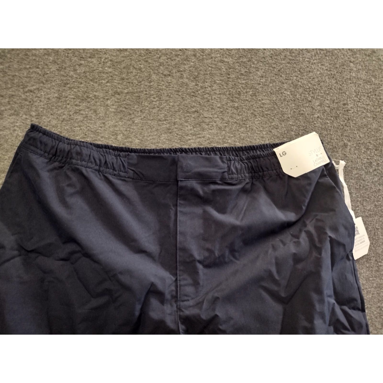Vintage Stylus Ladarius Campbell Elastic Waist L Shorts Men Navy Stretch Canvas Casual 32in Waist Inseam 8in Relaxed Front Zipper Snap Pocket Adjustable Waist Size US 33 - 3 Thumbnail