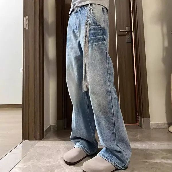 Japanese Brand Kimiko x Ryou Men's blue washed retro street straight jeans Size US 32 / EU 48 - 2 Thumbnail