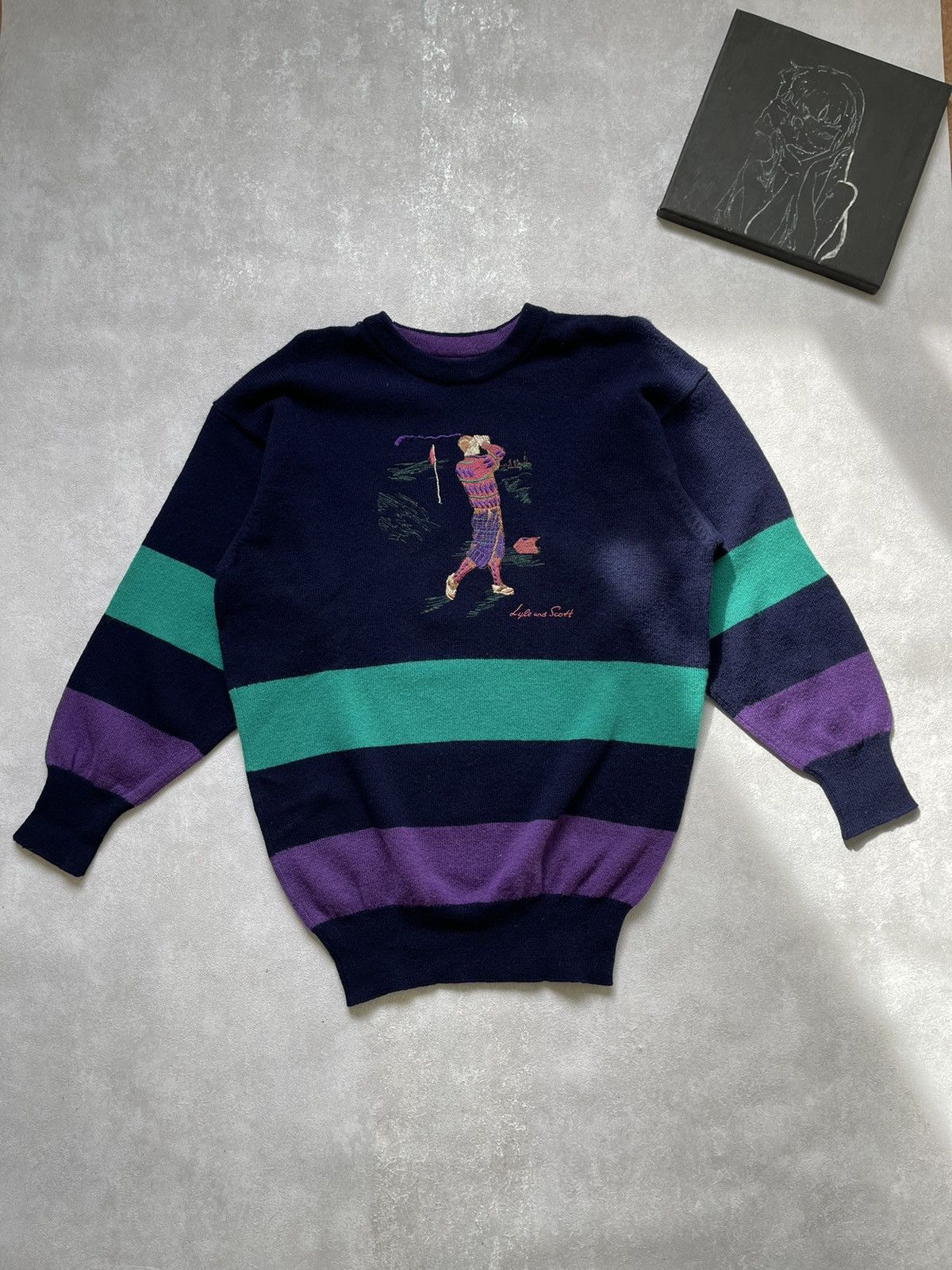 Lyle & Scott × Vintage Vintage Lyle and Scott Striped Sweater golf Size US M / EU 48-50 / 2 - 1 Thumbnail