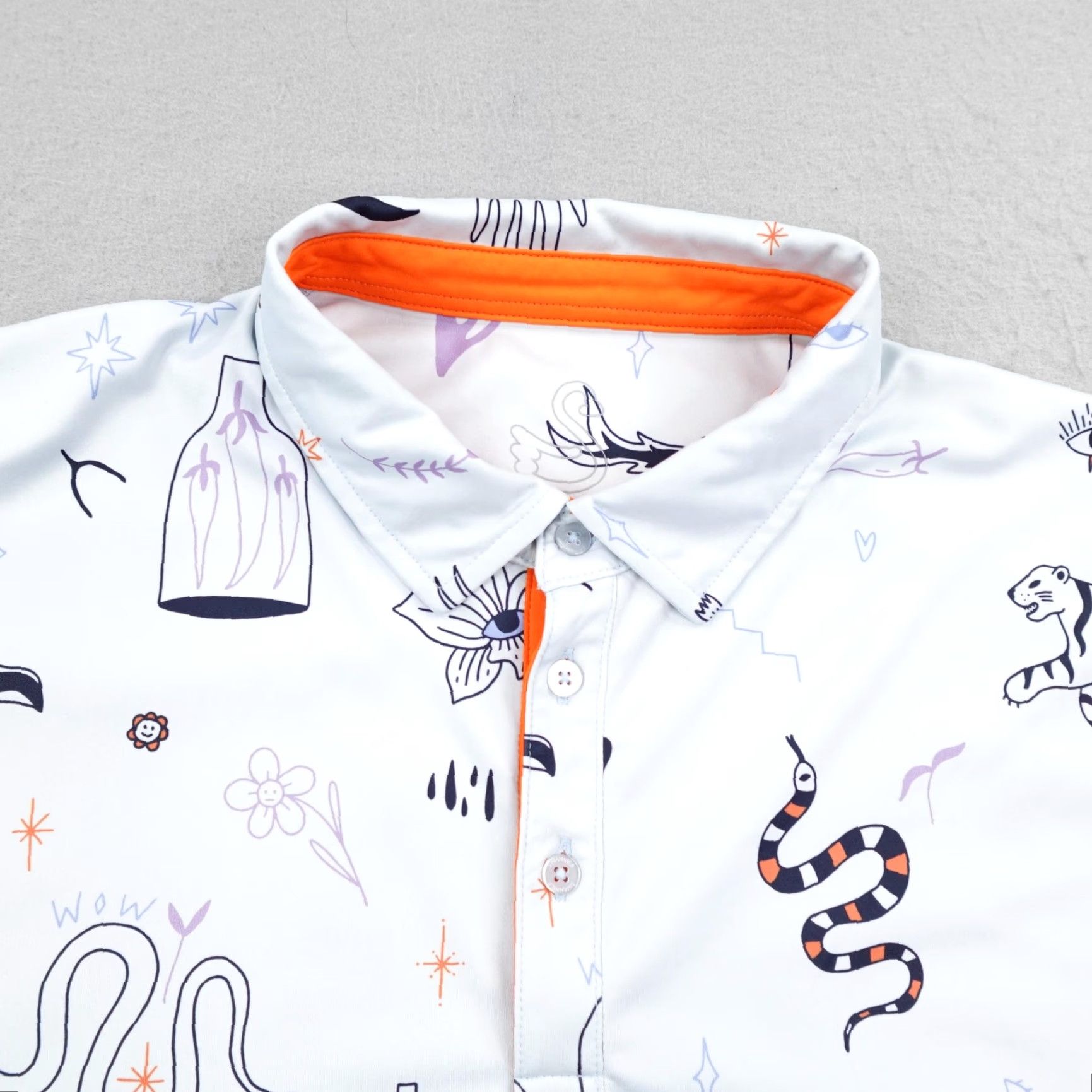 Vintage Swannies Polo Shirt Mens XL White Performance Golf Tiger Snake Floral Print Flex Shirt Size US XL / EU 56 / 4 - 2 Thumbnail