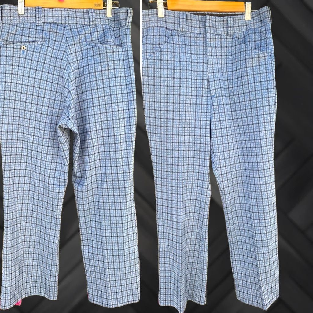 JCPenney Vtg Plaid Polyester Pants Scovill Zipper JCPenney 32 in Waist 60s 70s Hippy Mod Pants Mens Size US 32 / EU 48 - 1 Thumbnail