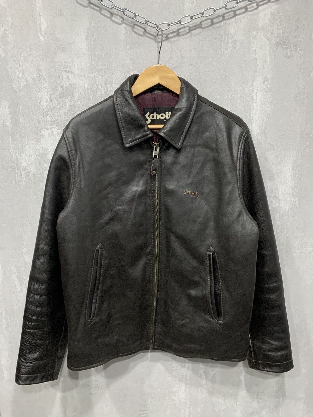 Pre-owned Leather Jacket X Schott Vintage Schott Nyc Leather Jacket Bomber Y2k Mens L Size In Black/brown