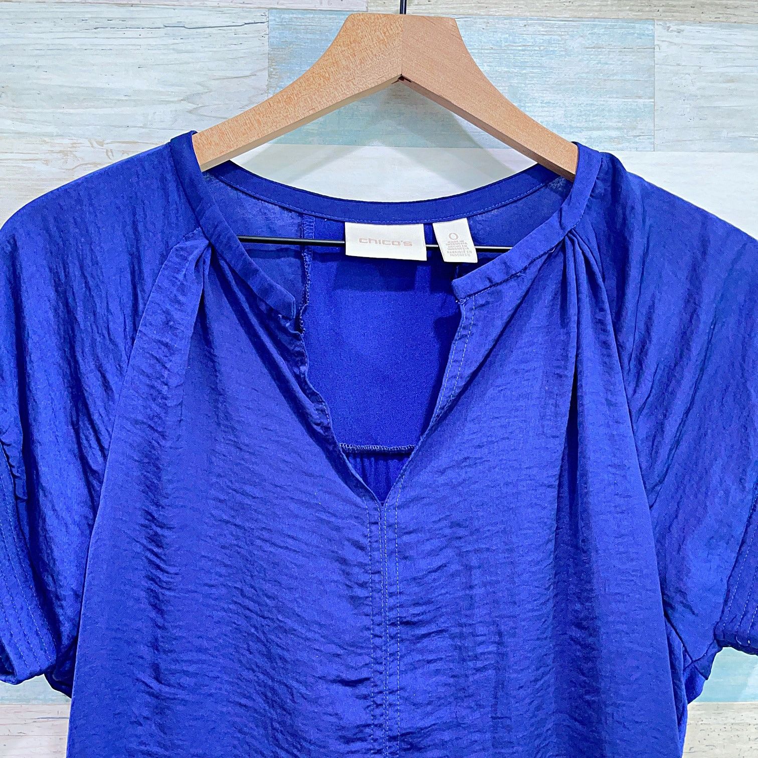 Other Chicos Satin Mixed Media Popover Dress Blue Short Sleeve 0 Size S / US 4 / IT 40 - 2 Thumbnail