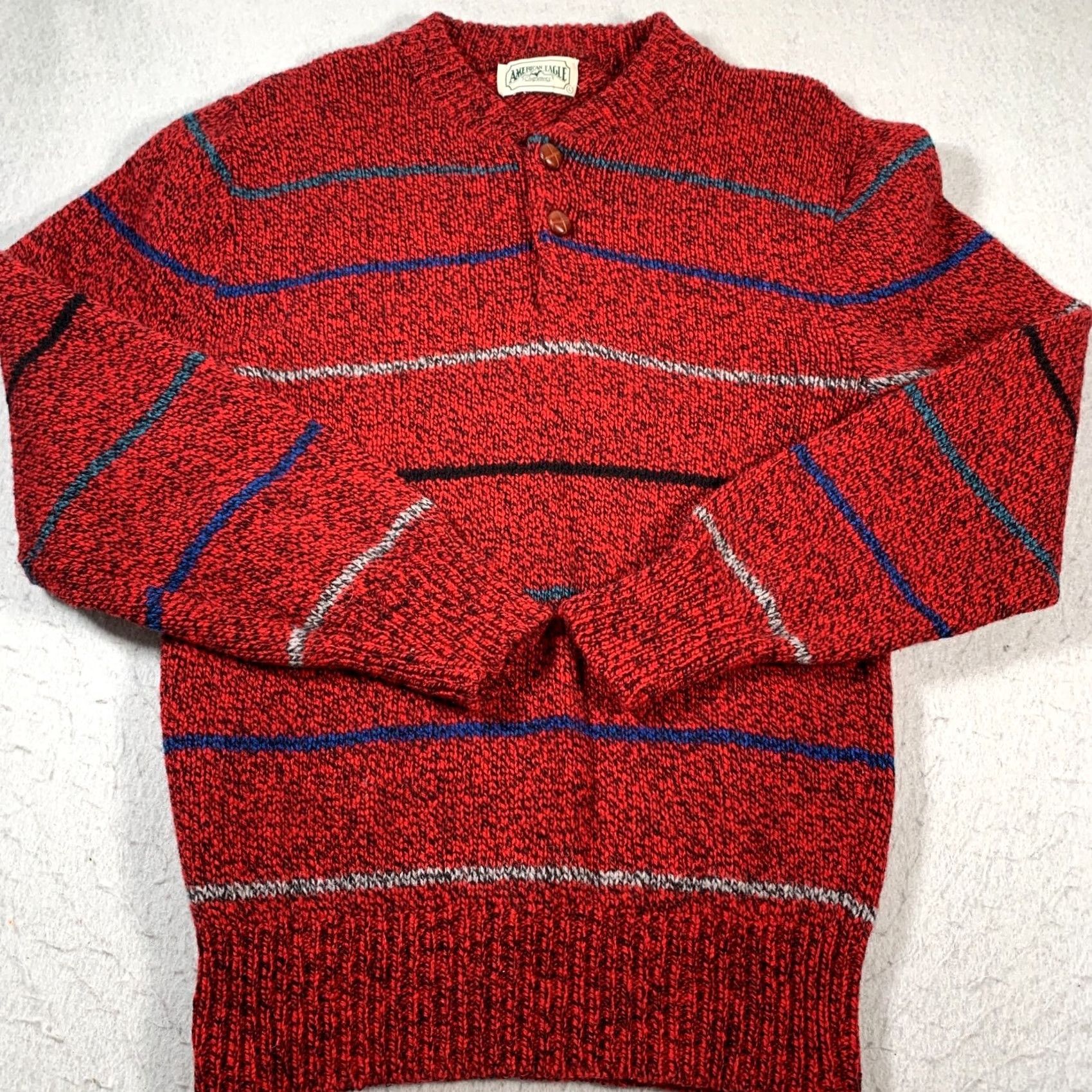 American Eagle Outfitters VINTAGE American Eagle Sweater Mens L Red Wool Henley Pullover Button Knit Solid Size US L / EU 52-54 / 3 - 2 Thumbnail