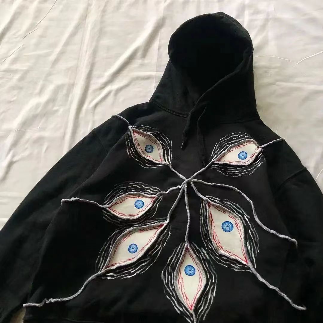 Designer × Japanese Brand Black casual vintage eye pattern cotton hoodie Size US L / EU 52-54 / 3 - 2 Thumbnail