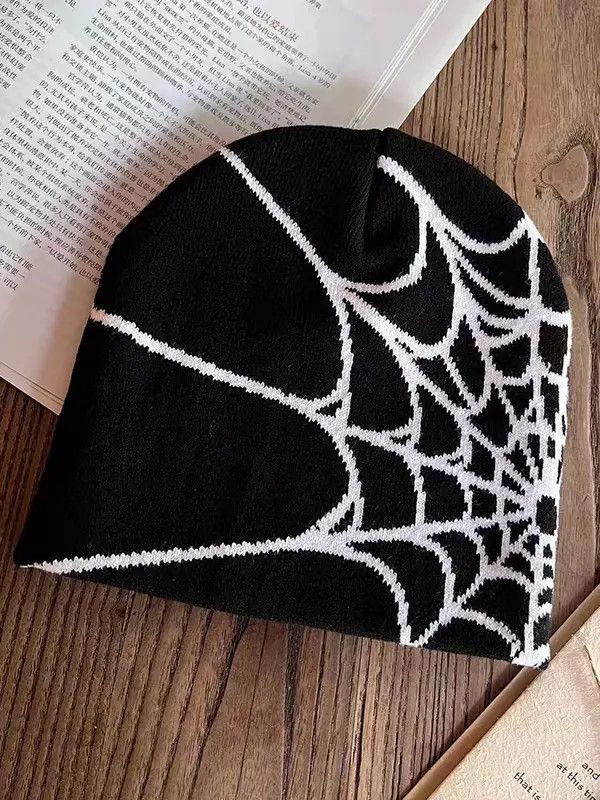 Japanese Brand × Vintage Black spider web y2k jacquard knit hat Size ONE SIZE - 4 Thumbnail