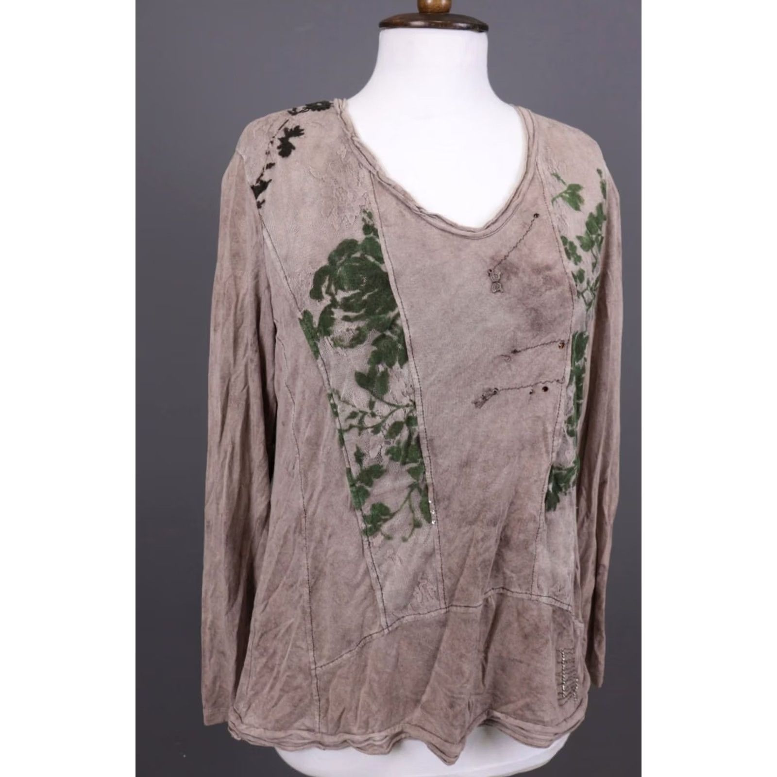Vintage Elisa Cavaletti Blu Sono Italiano Brown Lagenlook Long Sleeve Tunic Shirt XXL Brown, White Embroidered Tunic Shirt Size XXL / US 16-18 / IT 52-54 - 6 Thumbnail