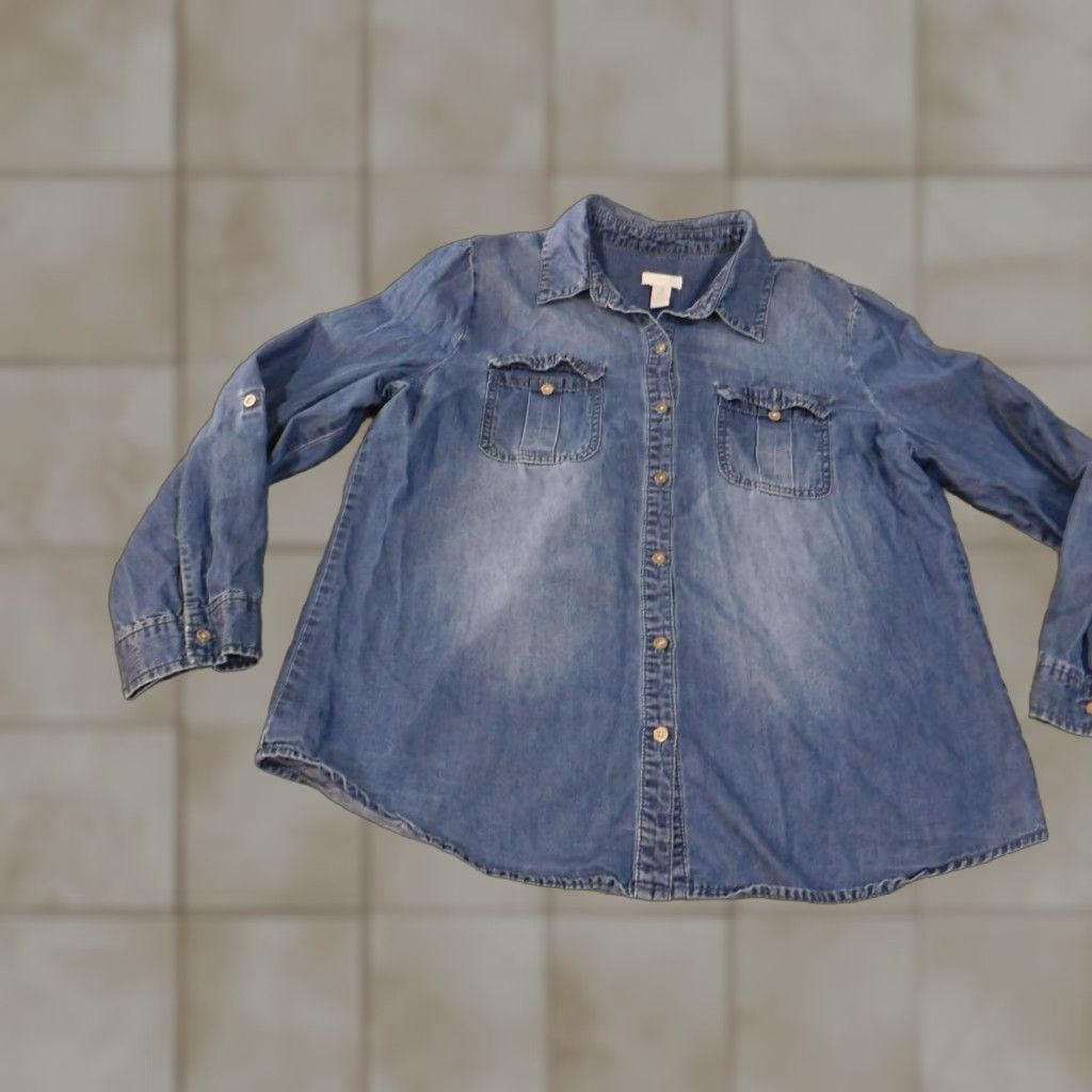 Vintage Chicos Button-Up Shirt Women Denim Blue Cotton Lyocell Pockets Casual Long Sleeve Size 2 Regular Vintage No Size XS / US 0-2 / IT 36-38 - 1 Thumbnail